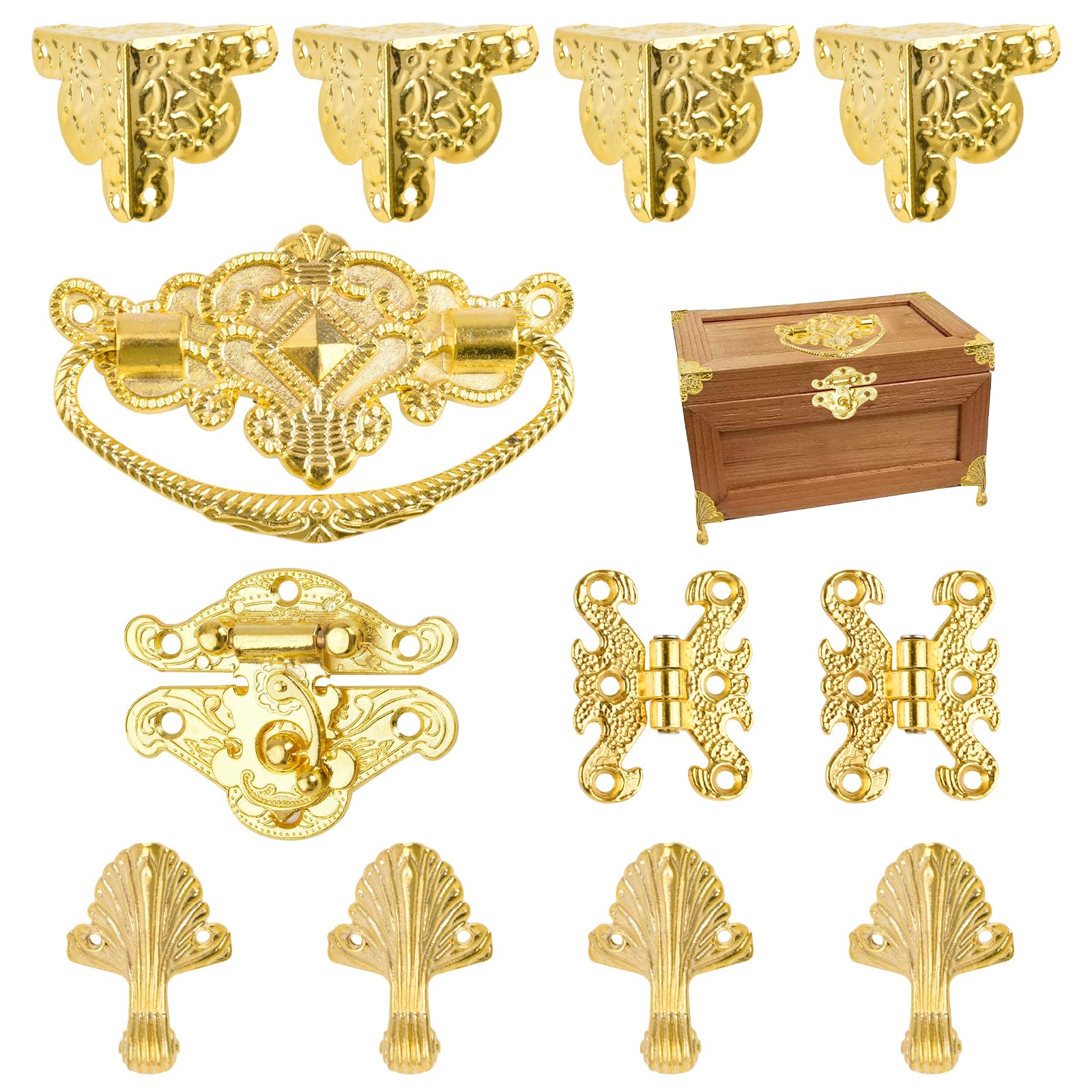 Antique Gold Jewelry Box Hardware Kit - Lock Latch, Hinges, Handles & Corner Protectors for DIY Wooden Jewelry Chest | Perfect for Jewelry Storage, Gift Boxes & Home Décor Projects