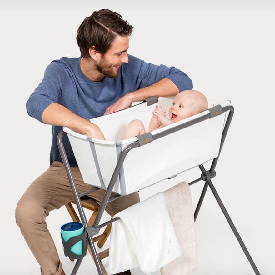 Stokke Flexi Bath Stand Grey - Foldable Baby Bathtub for Newborns & Toddlers - Perfect for Home, Travel & Outdoor Use