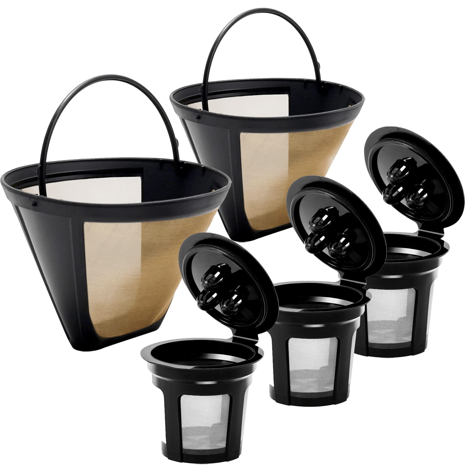 Reusable Coffee Filters for Ninja Dual Brew Coffee Maker - 3 Pack K Cup Pods & 2 Pack #4 Filters Compatible with Ninja CFP301/CFP201 - Perfect for Home, Office & Camping Use