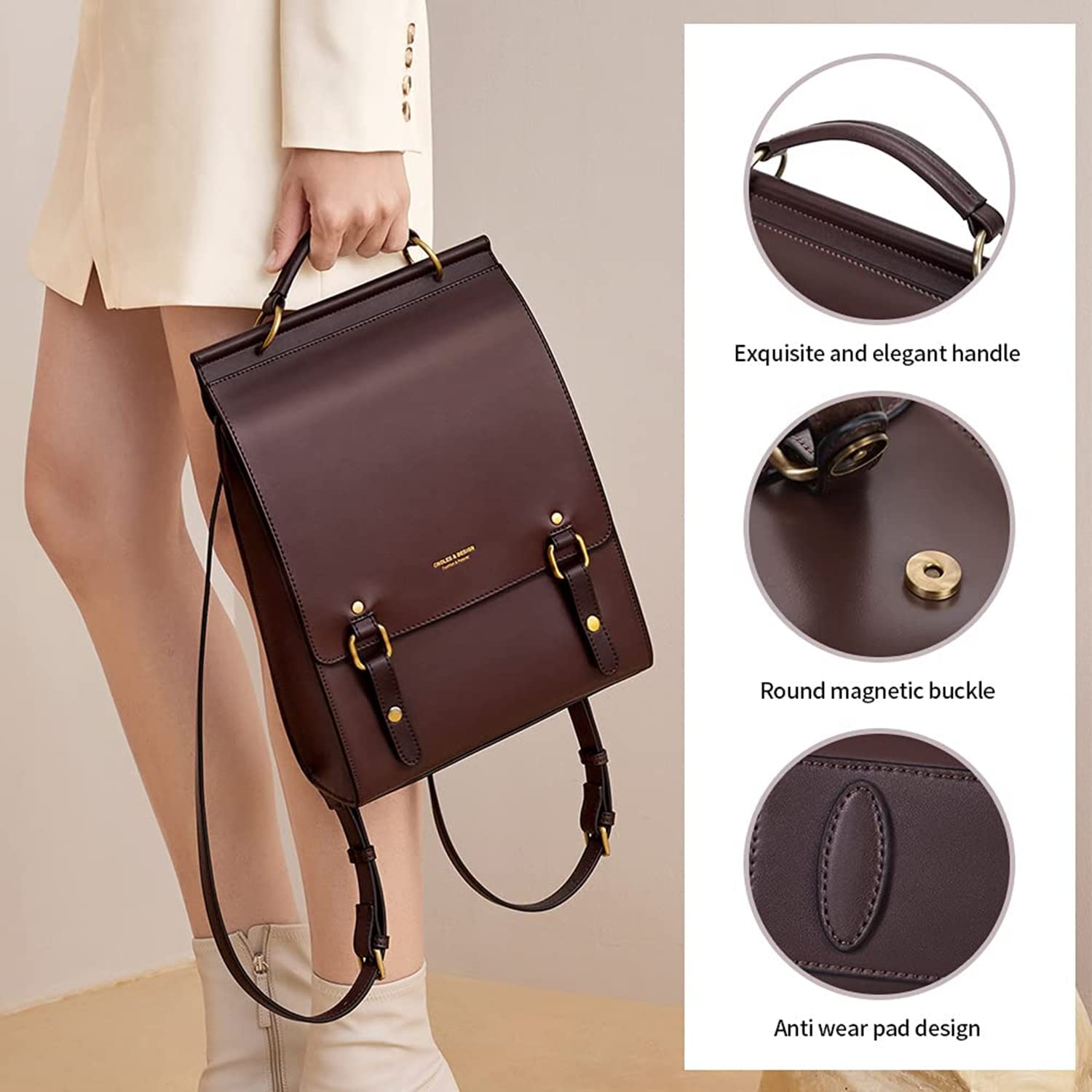 Vintage Leather Backpack for Women - Stylish Travel & College Bag (Brown)