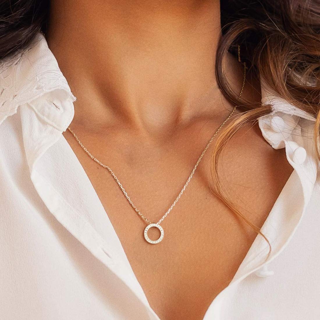 14K Solid White Gold Diamond Halo Open Eternity Circle Pendant Necklace for Women - Elegant Fine Jewelry for Anniversary, Birthday, Valentine's Day Gifts (Mom, Wife, Girlfriend) - Perfect for Weddings, Date Nights & Special Occasions