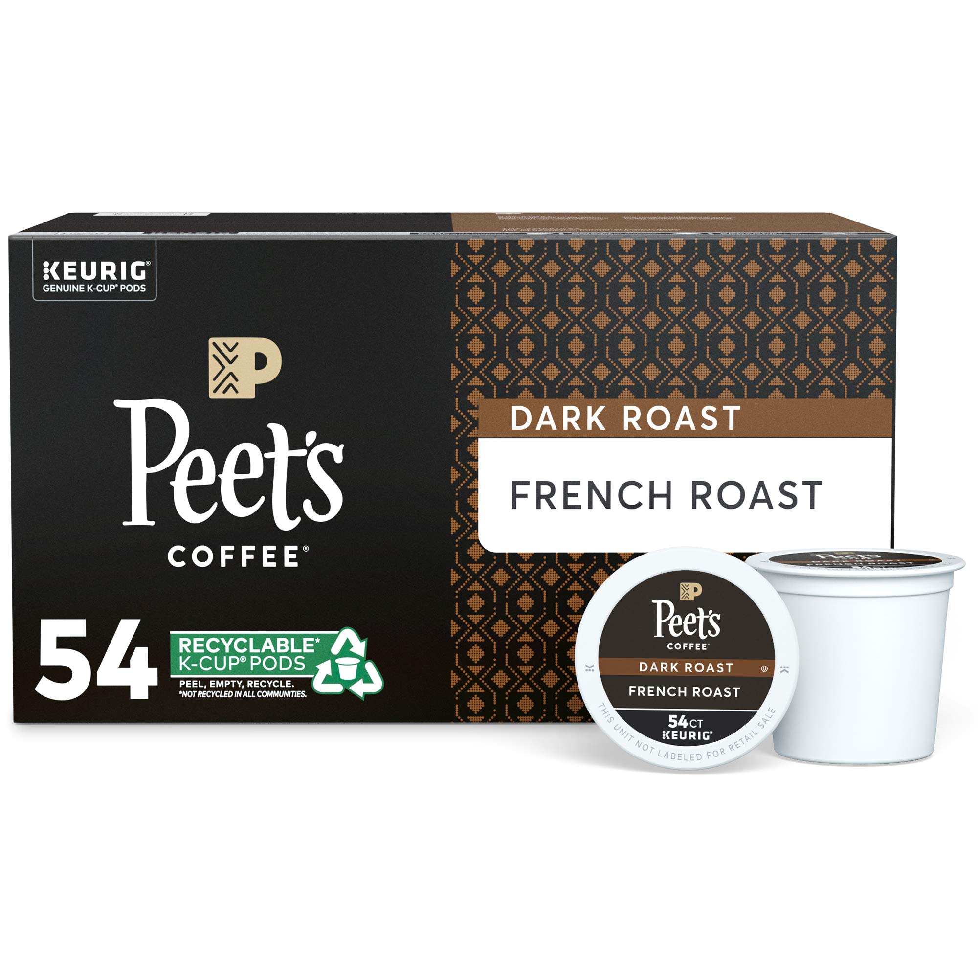 Peet's Coffee French Roast & Café Domingo Medium Roast K-Cup Pods - 54 Count (Pack of 1) for Keurig Brewers | Single Serve Coffee for Home & Office Use