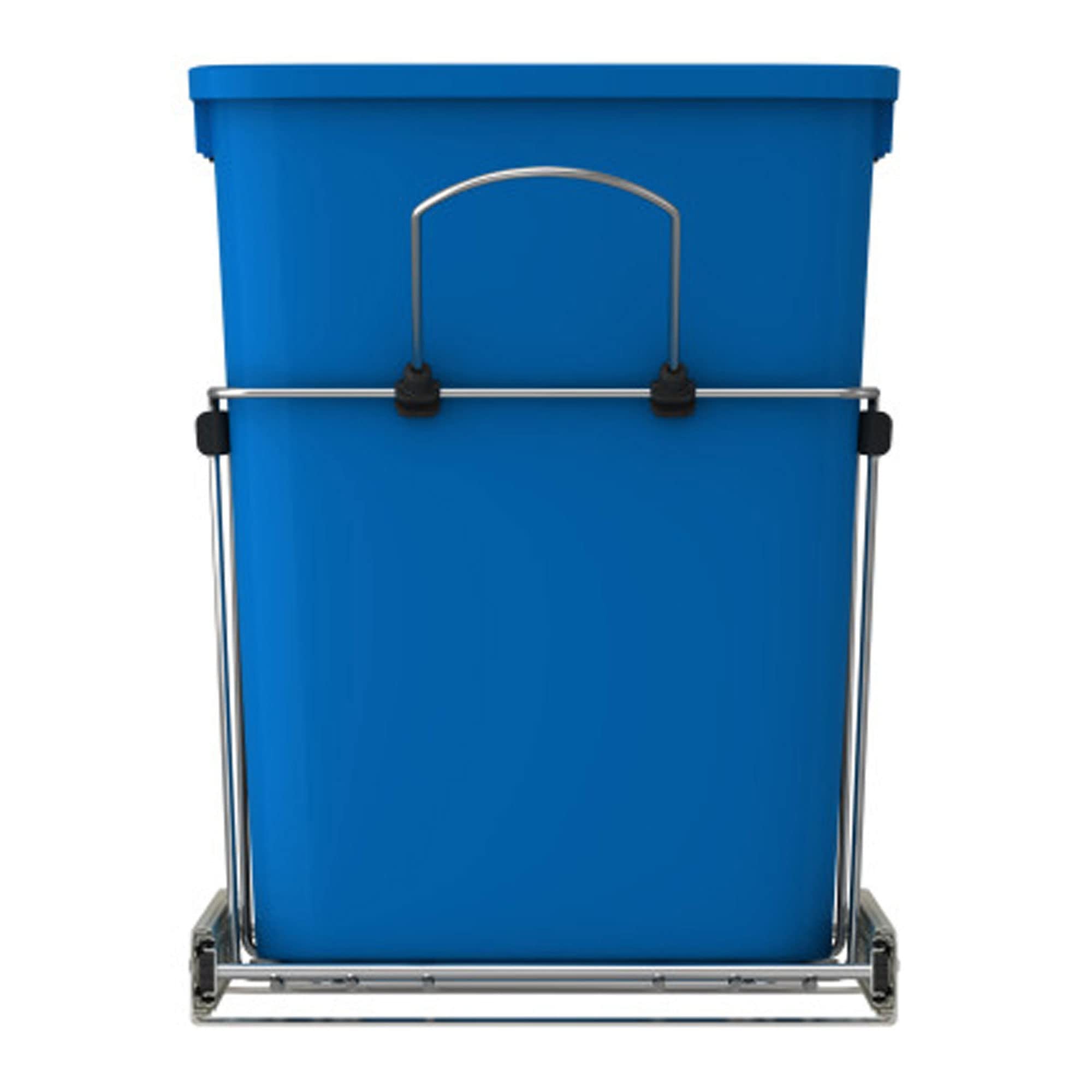 Rev-A-Shelf 35 Quart Double Pullout Trash Can for Kitchen Cabinets - Blue/Black Garbage Recycling Bin with Full Extension Slides (RV-18KD-2218C-S) - Perfect for Kitchen Organization & Waste Management