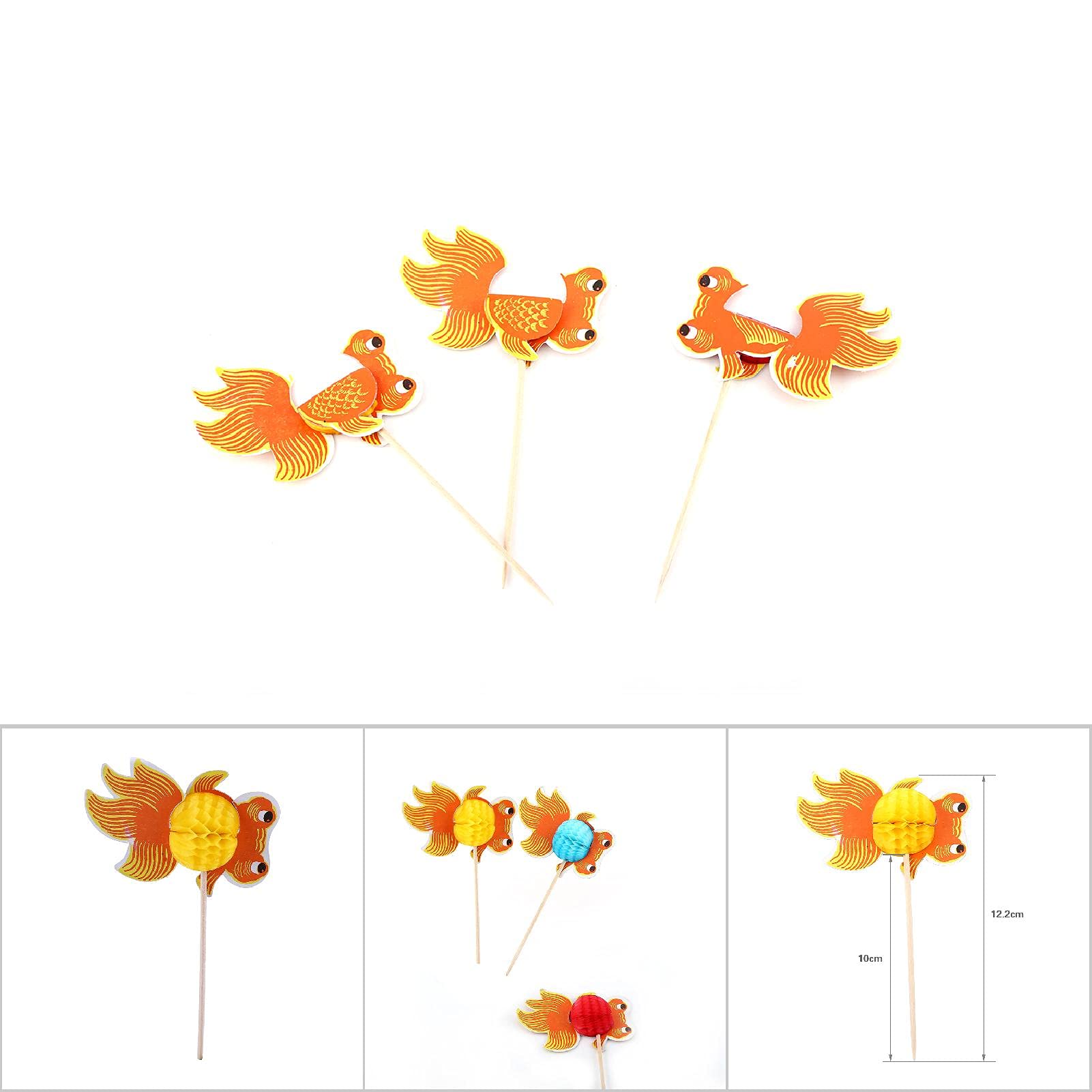50 Pack Goldfish Cocktail Sticks - Elegant Peacock Umbrella Picks for Beverage, Fruit Cake, Party Decorations - Perfect for Cocktail Parties, Dessert Garnish & Wedding Receptions