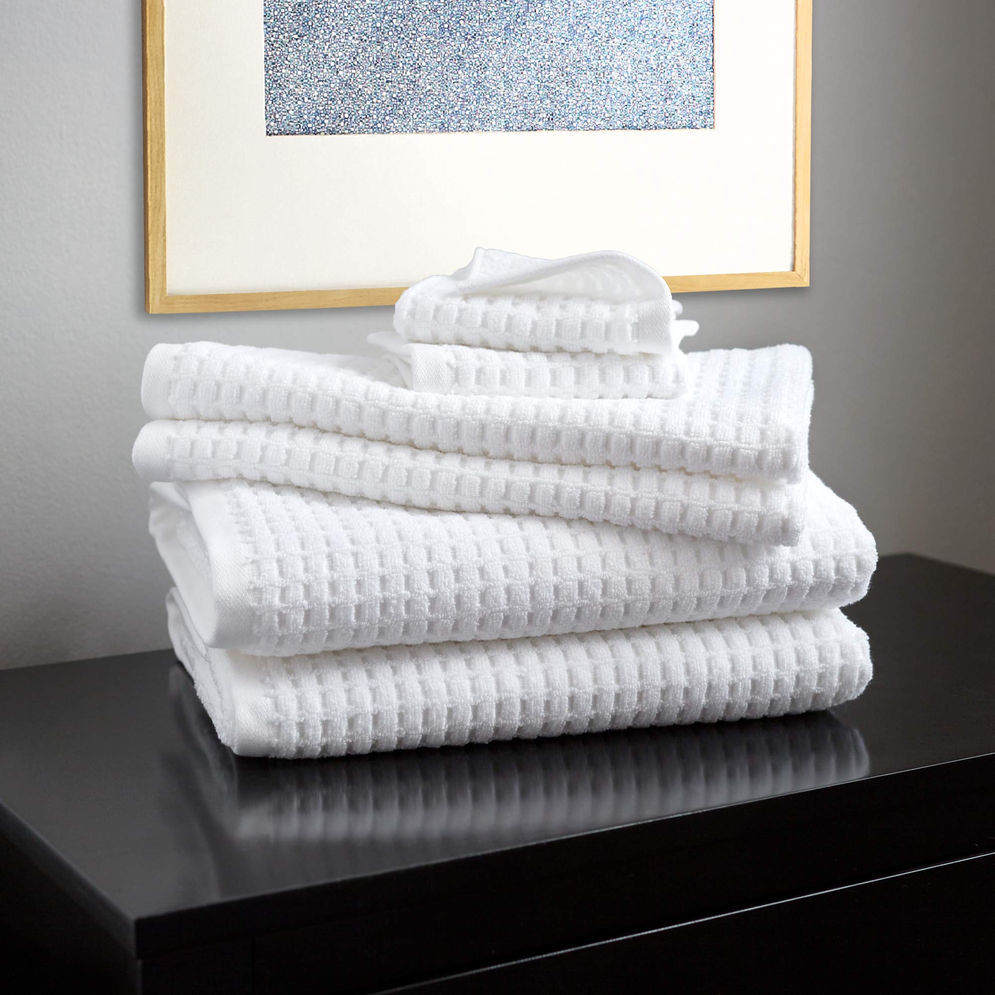 DKNY Quick Dry Cotton Towel Set - 2 Bath Towels, 2 Hand Towels, 2 Washcloths, Soft Absorbent White Towels for Bathroom, Spa & Gym Use