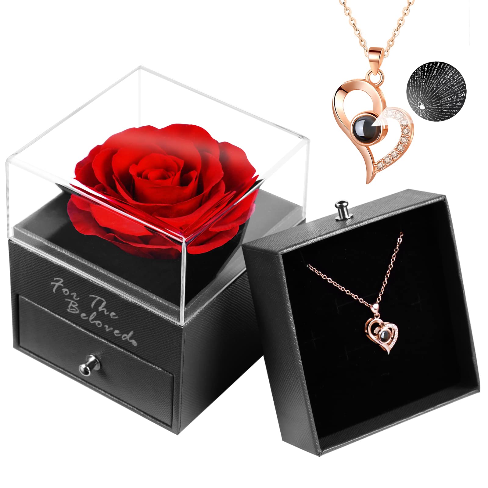 Coindivi Preserved Rose - Romantic Eternal Rose Gift for Women, Mom, Wife with 'I Love You' in 100 Languages Necklace | Perfect Birthday, Valentine's Day & Mother's Day Present | Long-Lasting Floral Keepsake for Anniversaries, Weddings & Special Occasions