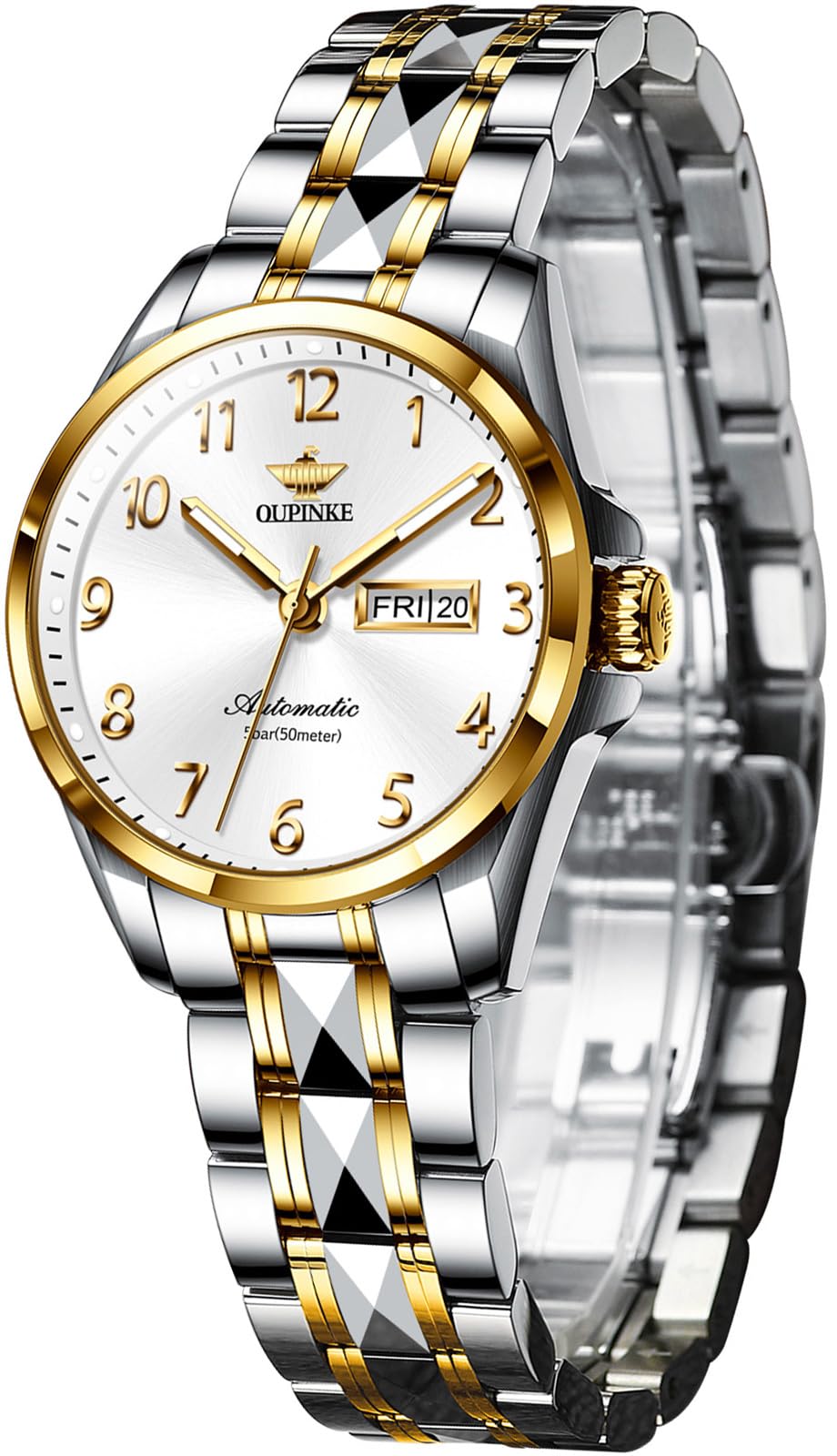 OUPINKE Women's Automatic Mechanical Watch - Arabic Numerals Dial, Tungsten Steel Gold Case, Elegant Self-Winding Wristwatch for Ladies | Perfect for Office, Formal Events & Everyday Wear