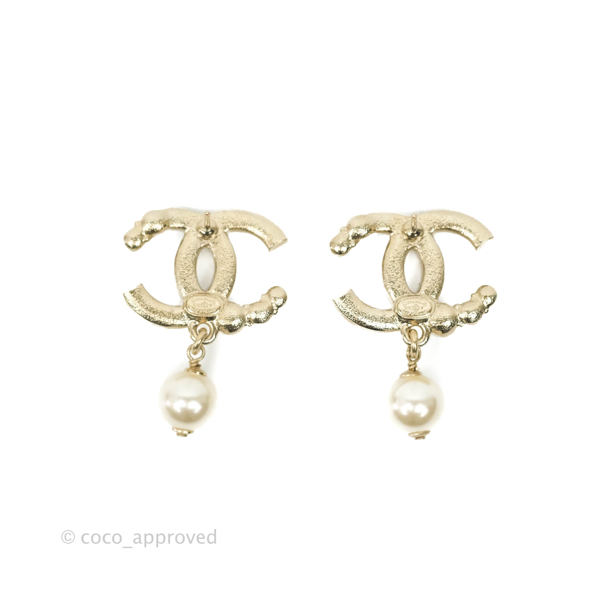Chanel CC Rhinestone Pearl Drop Earrings in Gold Tone - Elegant Dangle Earrings for Women, Perfect for Parties, Weddings & Special Occasions