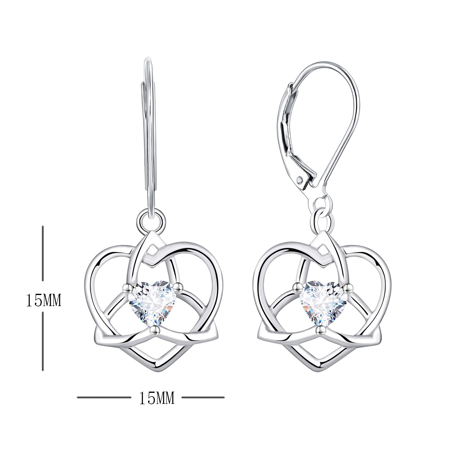 JO WISDOM 925 Sterling Silver Celtic Trinity Knot Drop Earrings for Women - Heart Triquetra Dangle Earrings with 3A Cubic Zirconia, Perfect for Weddings, Parties & Everyday Elegance