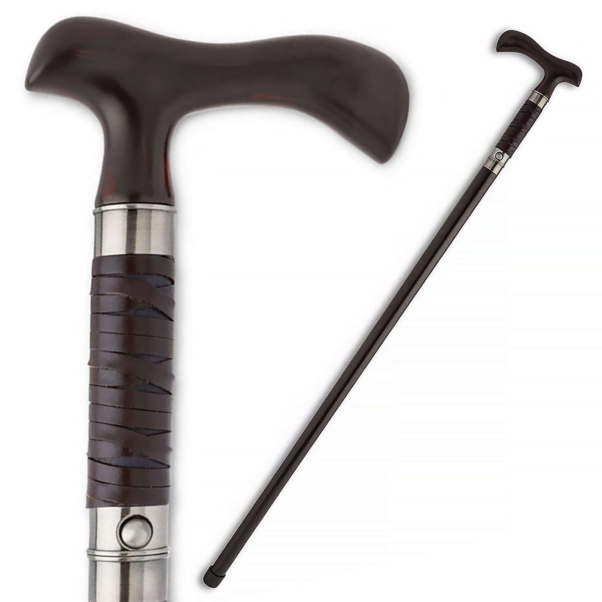 Derby Sword Cane - Handcrafted 1045 Carbon Steel Walking Stick with Premium Leather Grip - Perfect for Outdoor Adventures, Self Defense & Historical Reenactments