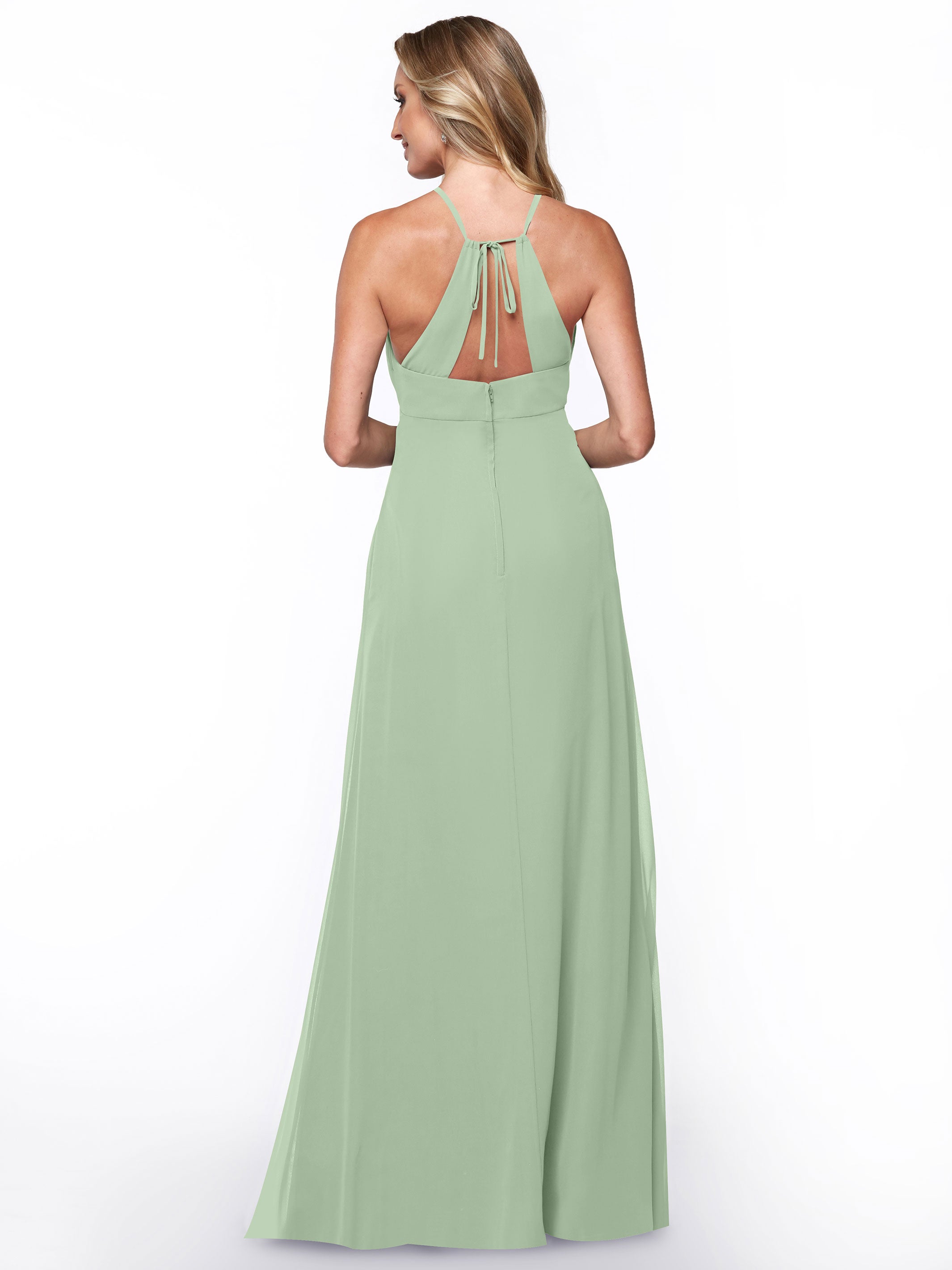 Elegant A-Line Chiffon Bridesmaid Dress with Keyhole Halter Neckline - Perfect for Weddings, Formal Events & Special Occasions