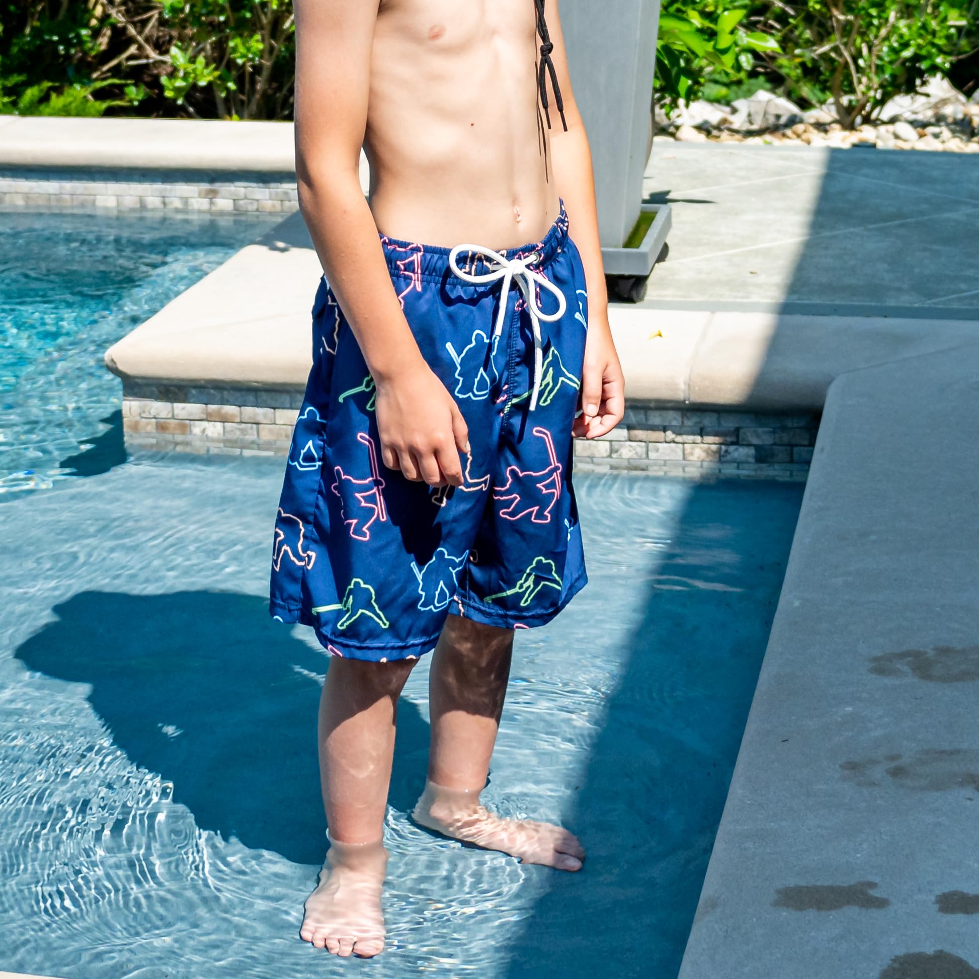 ChalkTalkSPORTS Hockey Swim Trunks for Men & Boys - Quick Dry Swim Board Shorts with Pockets - Youth & Adult Sizes (XS-XXL) - Perfect for Pool, Beach, Water Sports & Summer Activities