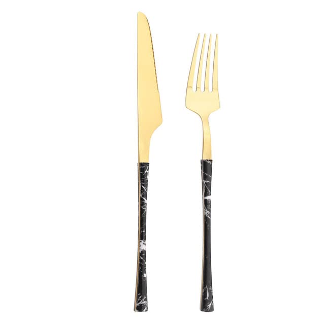 Premium 5-Piece Stainless Steel Flatware Set with Wooden Handle - Gold & Black Cutlery for Dining, Kitchen, and Restaurant Use - Knife, Fork, Spoon Tableware Set - Elegant Dinnerware for Home & Professional Use