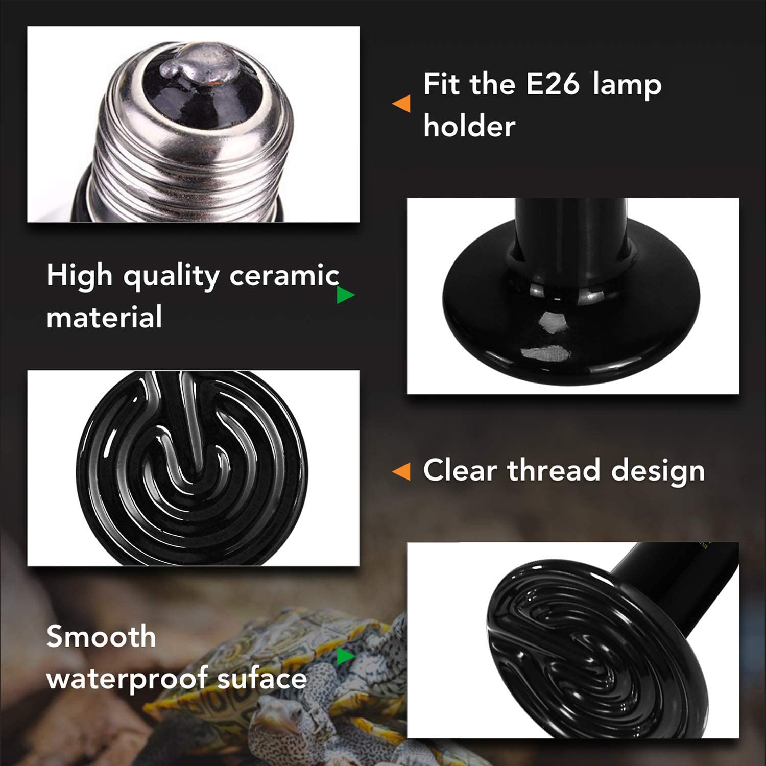 150W Ceramic Heat Emitter Bulb for Reptiles - No Light Reptile Heat Lamp with Free Digital Thermometer - Ideal for Turtles, Lizards, Snakes, Chicken Coops & Aquarium Tanks - Perfect for Terrariums, Brooders & Pet Habitats