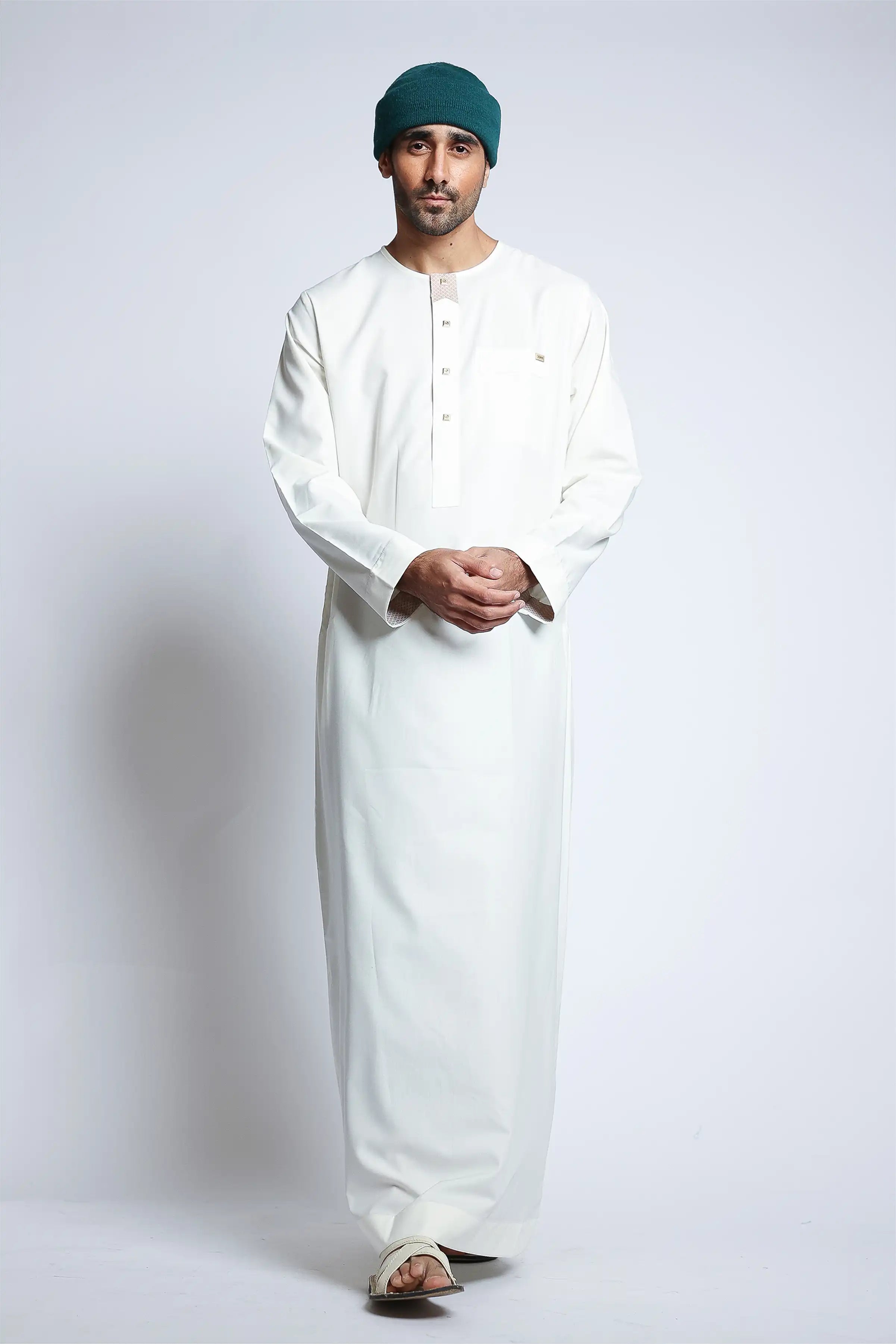 J145 Off White Omani Thobe - Premium Cotton Islamic Dress for Men | Perfect for Eid, Wedding & Special Occasions