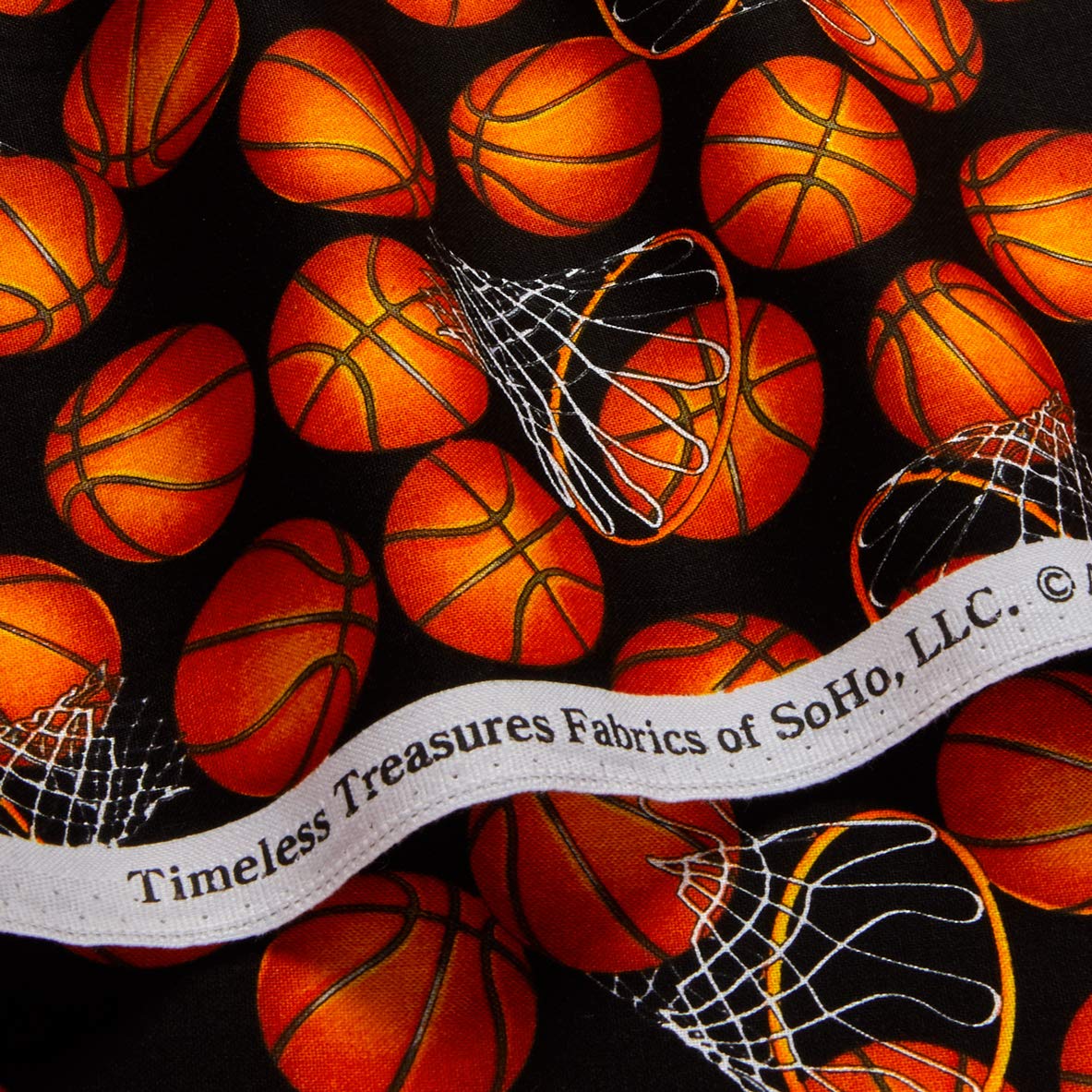 Black & Orange Basketball Fabric - Perfect for Sports & DIY Projects