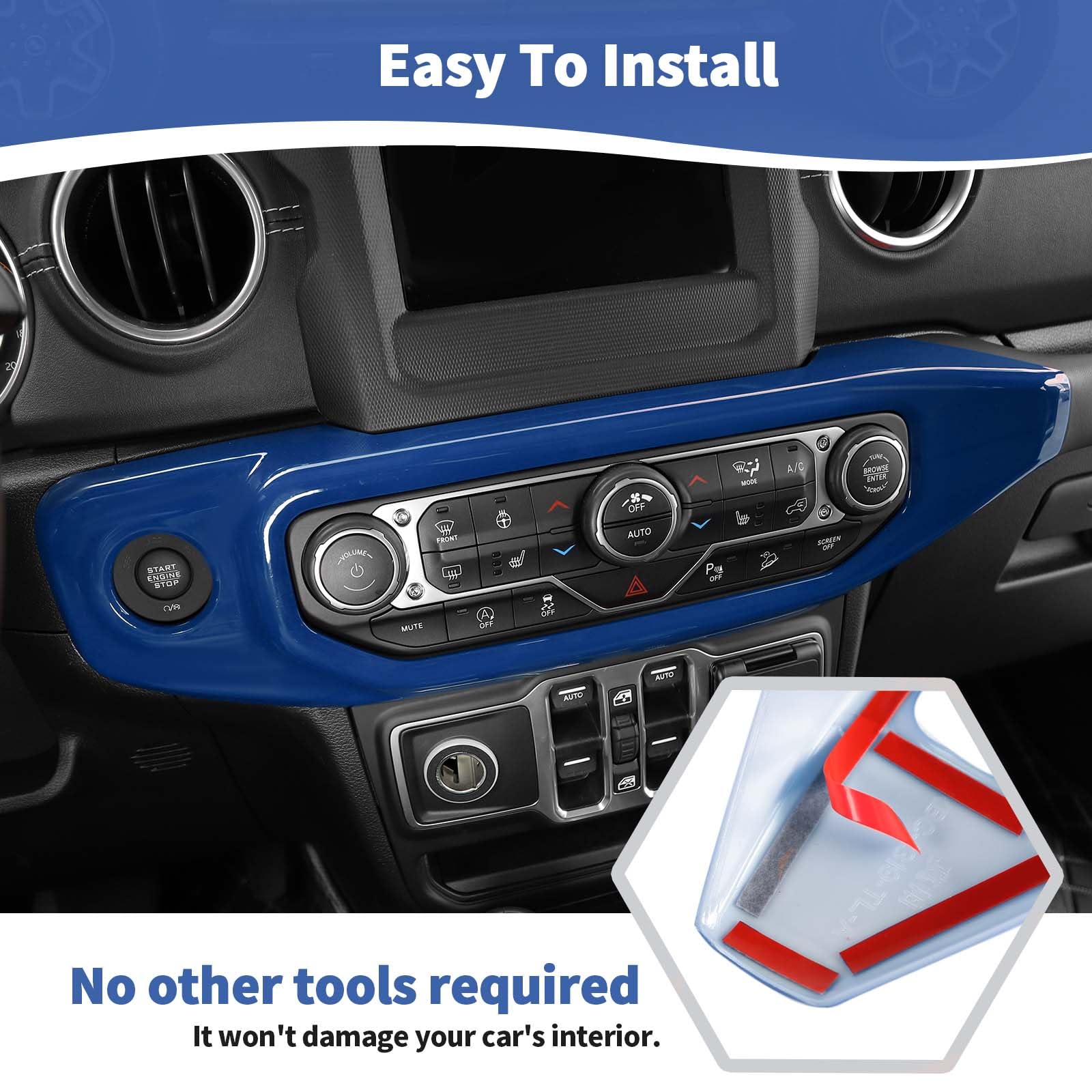 Blue Dashboard AC Control Panel Trim Cover for Jeep Wrangler JL & JLU (2018-2023) & Gladiator JT (2020-2023) - Interior Accessories (2-Piece Set) - Perfect for Customizing & Protecting Your Jeep's Dash