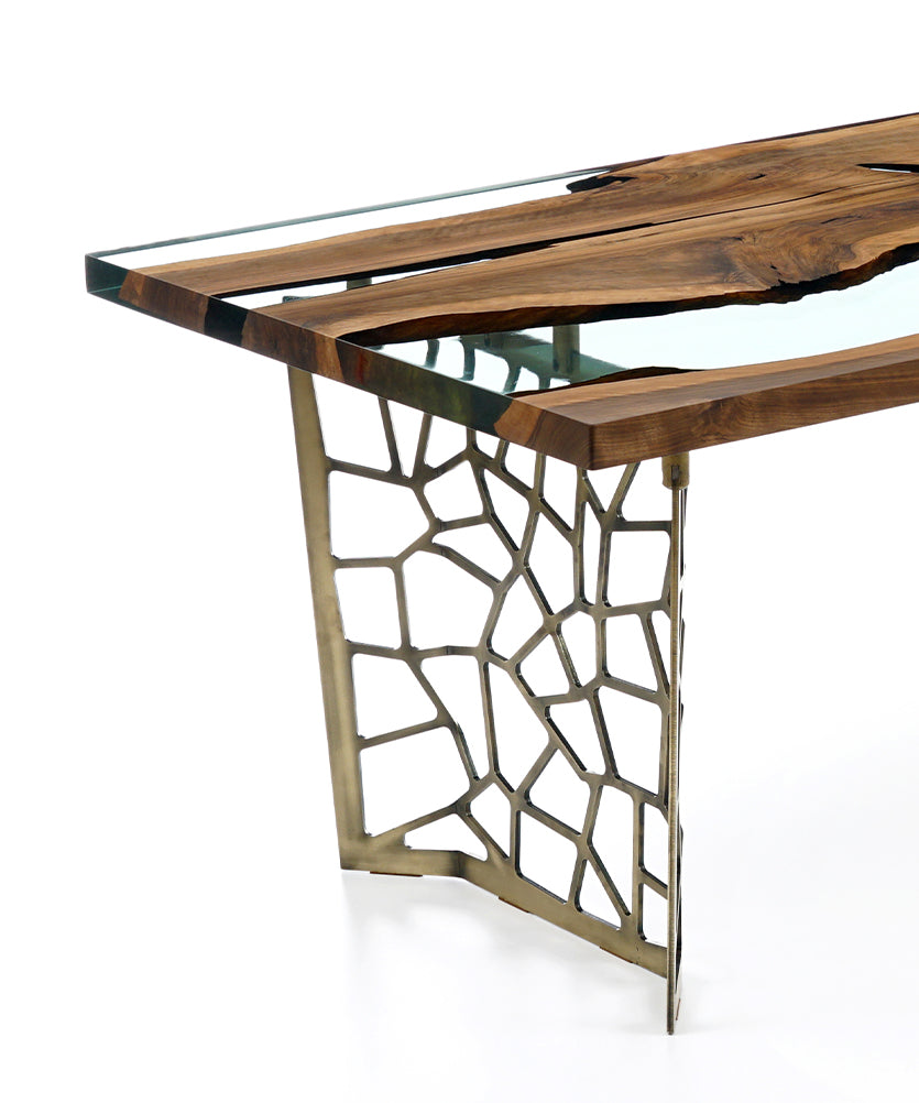 Voronoi Resin Walnut River Dining Table - Modern Wood & Epoxy Live Edge Table for Dining Room, Kitchen, Office - Unique Handmade Home Decor & Furniture