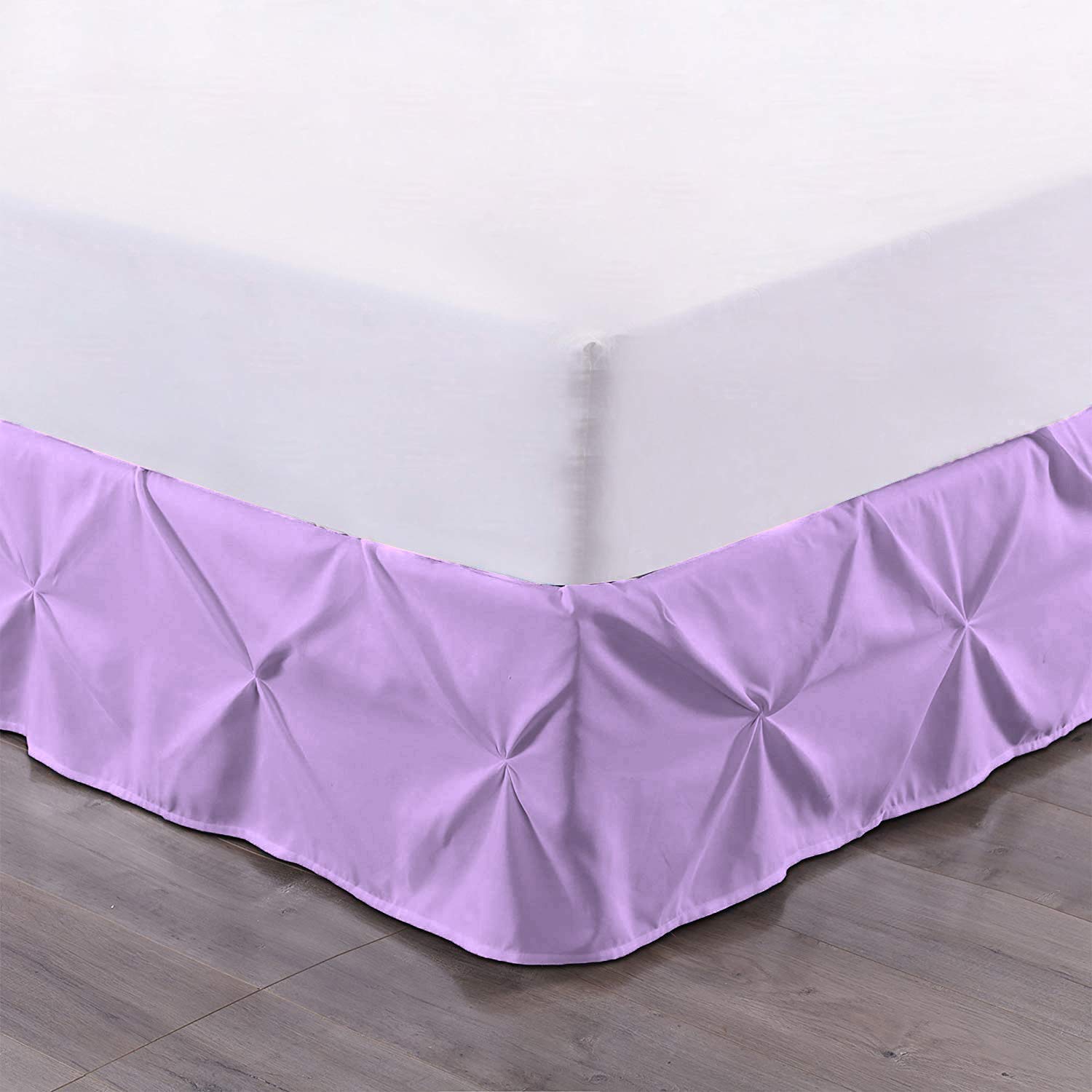 Premium Cotton Pinch Pleat Pintuck Bed Skirt - 8 Inch Drop, King Size, Lilac | Elegant Bedroom Decor for Luxury Hotels & Master Suites