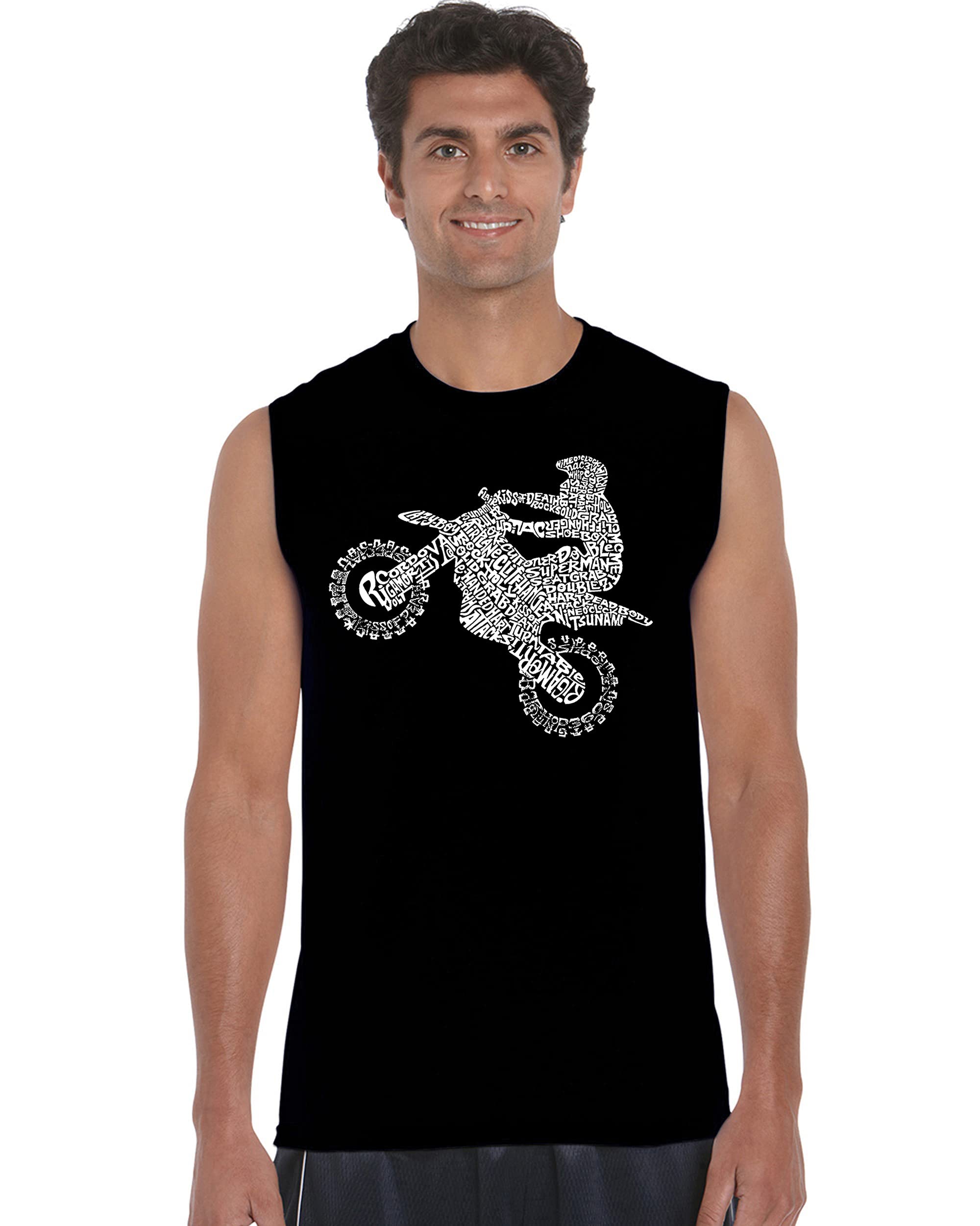 LA POP ART Men's Word Art Sleeveless T-Shirt - Freestyle Motocross FMX Design - Lightweight Muscle Tank for Gym, Motorcycle Riding & Summer Outfits