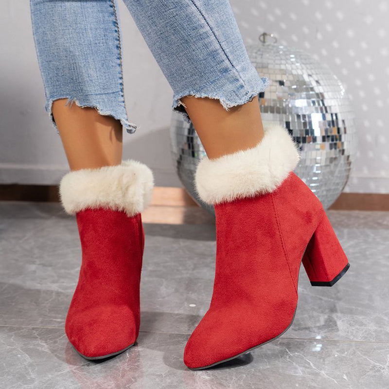 Women's Plaid Print Plush Ankle Boots - Winter Fashion Square Heel Suede Boots for Casual Wear | Warm & Comfortable Shoes for Autumn and Winter | Perfect for Office, Dating & Daily Outfits