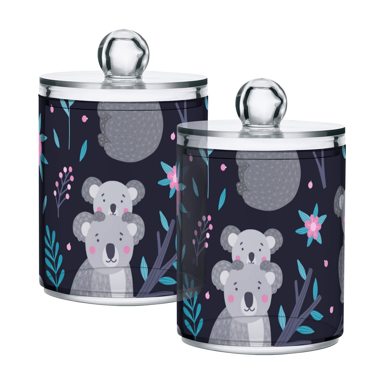 Dark Grey Plastic Storage Jars with Lids (Set of 2) - 10oz Translucent Food Containers with Floral Leaf Design, Perfect for Cotton Swabs, Tea, Cookies & Pantry Organization | Airtight Kitchen Storage for Spices, Dry Goods & Home Decor