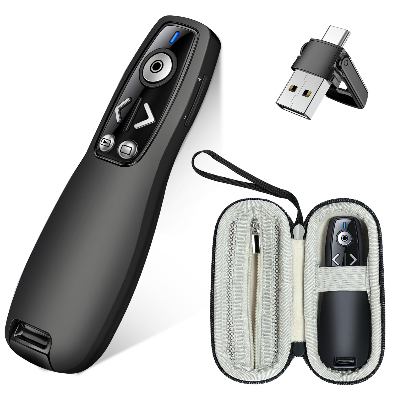 Wireless Presenter Remote with Carry Case - Rechargeable PowerPoint Clicker for Mac, PC, Laptop - Perfect for Business Presentations, Classroom Teaching & Online Meetings