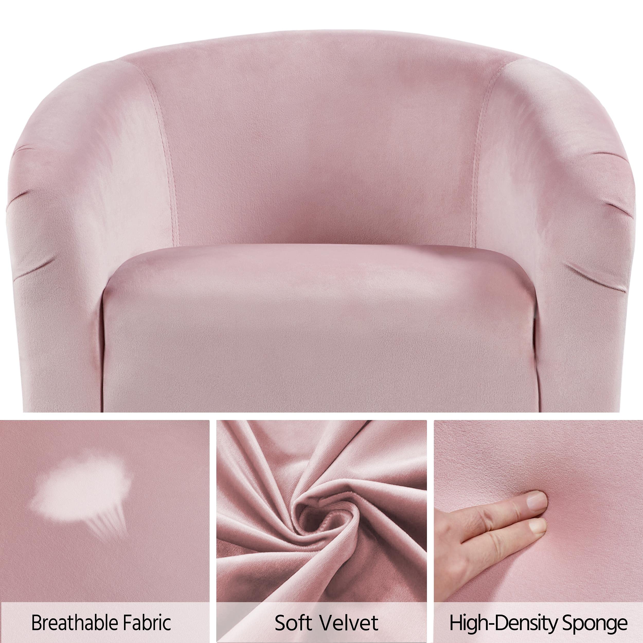 Yaheetech Modern Barrel Chair - Soft & Cozy Vanity Chair with Sturdy Metal Legs & Padded Seat for Living Room, Bedroom, Makeup Room (Pink) | Perfect for Reading Nook, Dressing Table & Home Office Accent Chair