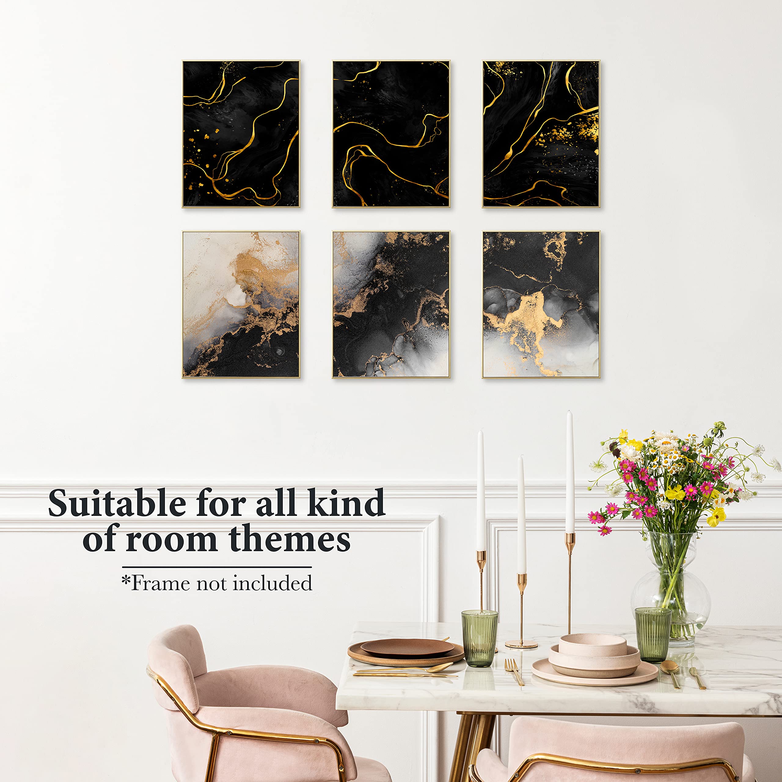 97 Gold and Black Abstract Marble Wall Art - Modern Black & Gold Wall Decor for Living Room & Bedroom - 8x10 Inch Unframed Canvas Print - Perfect for Home, Office, and Gift Giving