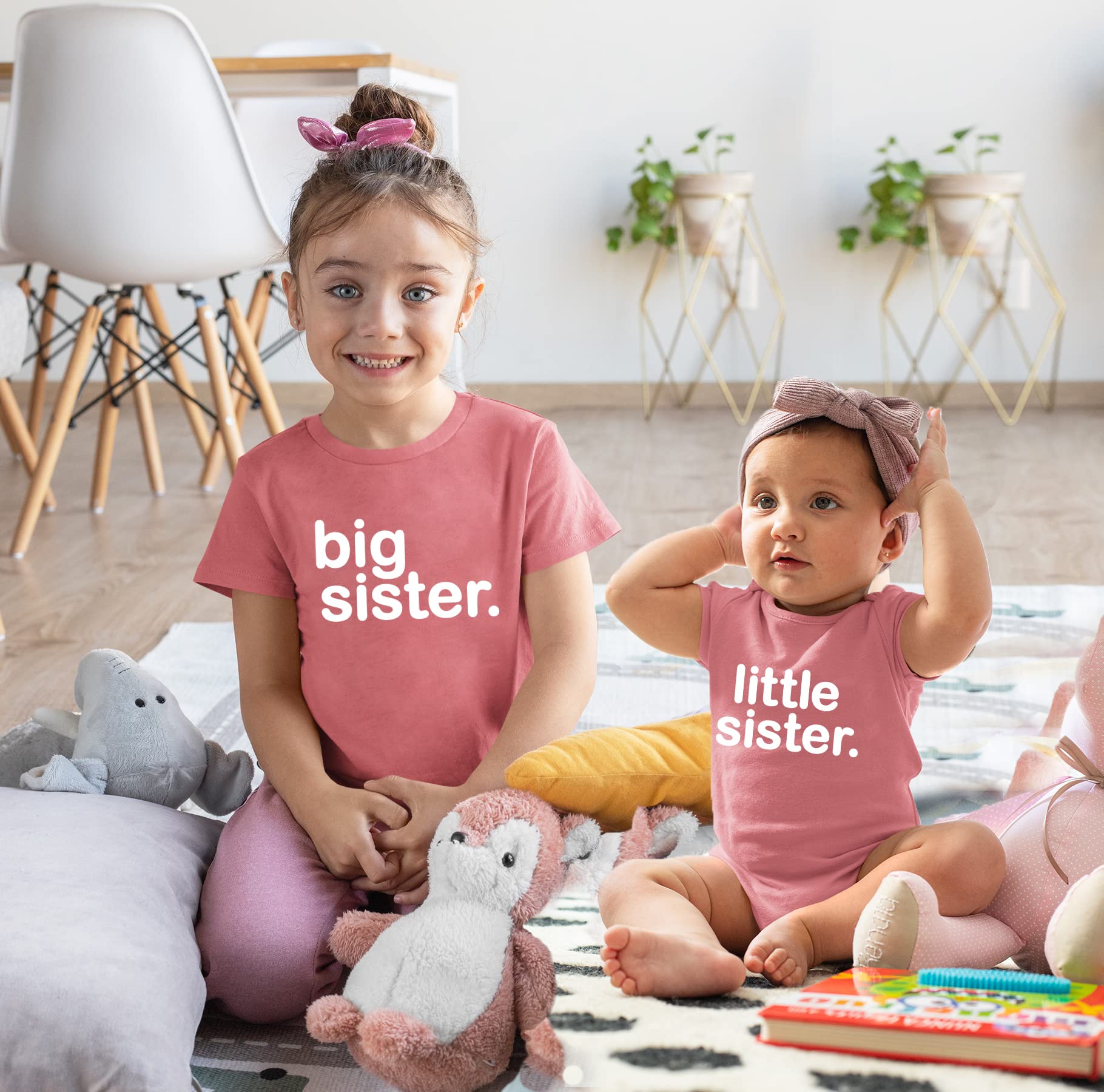 Big Sister Little Sister Matching Outfits - Cute Toddler & Newborn Girls Shirts Set for Sibling Photos, Family Events & Special Occasions