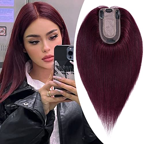 Clip in Human Hair Topper with Silk Base - Natural Looking Hairpiece for Thinning Hair - Perfect for Daily Wear, Special Occasions & Styling