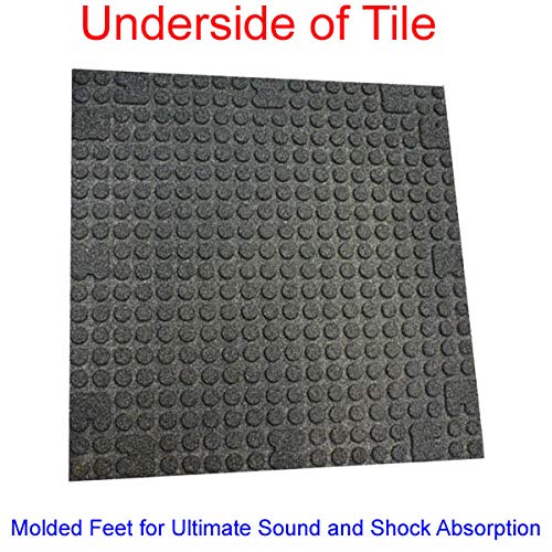 Premium 1-Inch Thick Rubber Gym Floor Mats - Shock Absorbing & Noise Reducing Exercise Tiles - 2'x2' Interlocking Tiles (4 Sq Ft Coverage) - Ideal for Home Gyms, Weight Rooms & Play Areas - 10% Blue Color Option