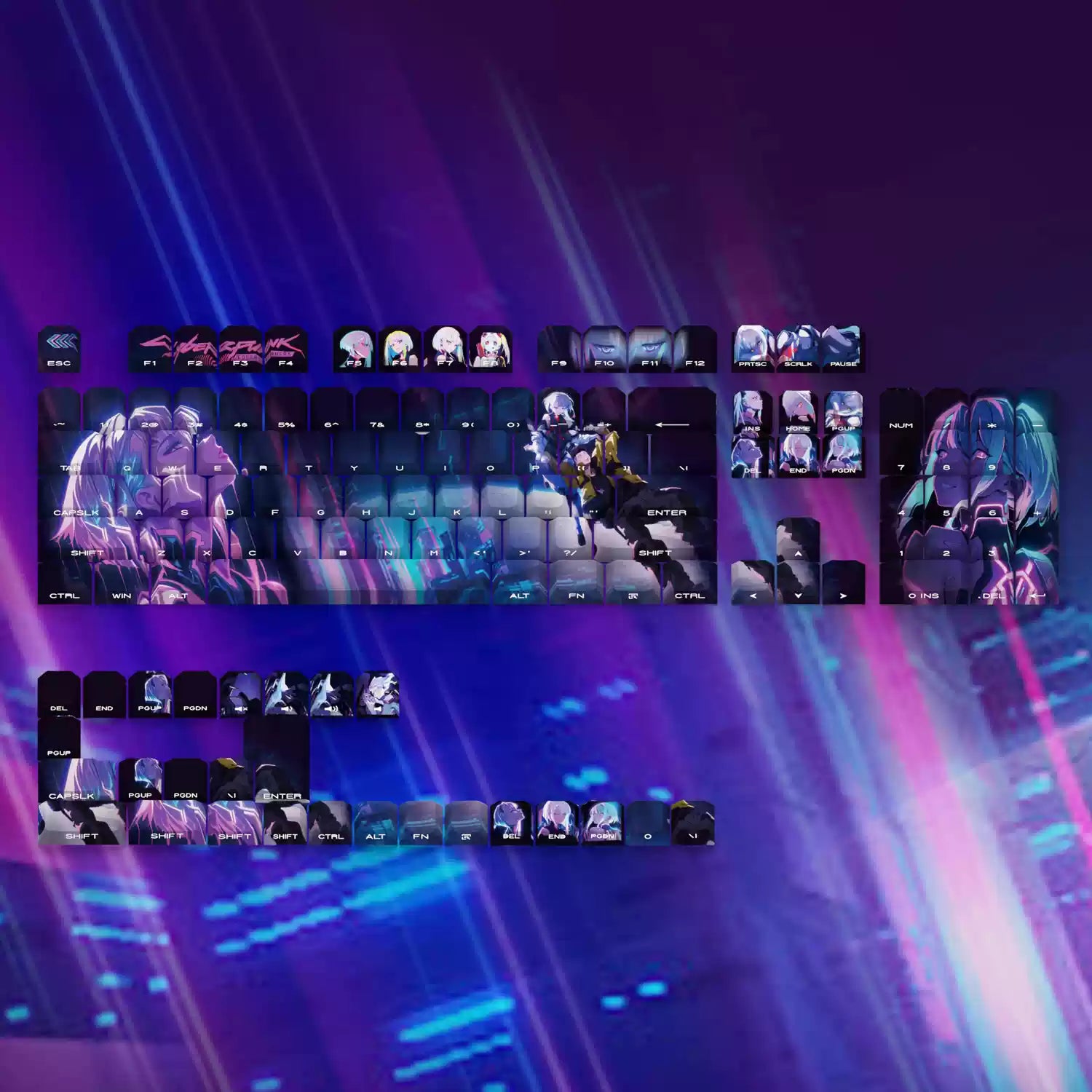 Cyberpunk Anime Lucy Side View Mechanical Keyboard Keycap Set - PBT Dye-Sublimation Custom Keycaps for Gaming & Typing (Full Height Profile) - Perfect for Cyberpunk 2077 Fans, PC Gamers & Mechanical Keyboard Enthusiasts