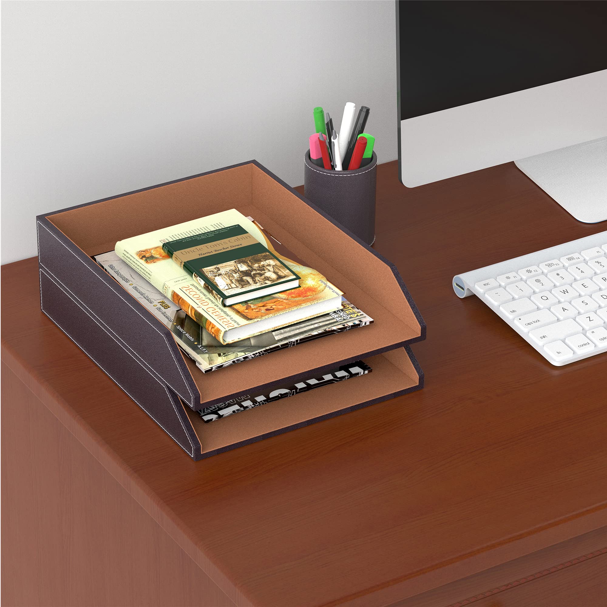 Premium Leather Desk Organizer - Elegant Office Desk Accessory for Pens, Pencils & Stationery | Perfect for Home Office, Study & Workspace Organization