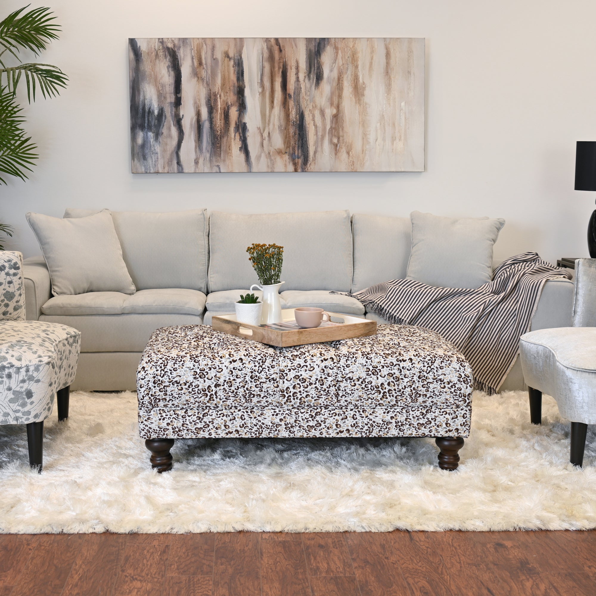 Roundhill Furniture Charbilia Fabric Tufted Cocktail Ottoman in Dexter Cafe - Stylish Living Room Footrest, Coffee Table & Extra Seating for Home Decor