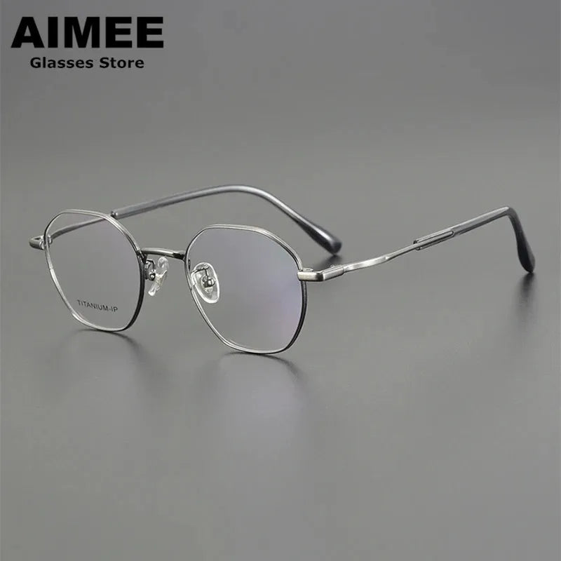 Aimee Unisex Full Rim Flat Top Round Polygon Titanium Eyeglasses 5016 - Lightweight & Durable Eyewear for Work, Reading & Fashion (Available in Multiple Colors)