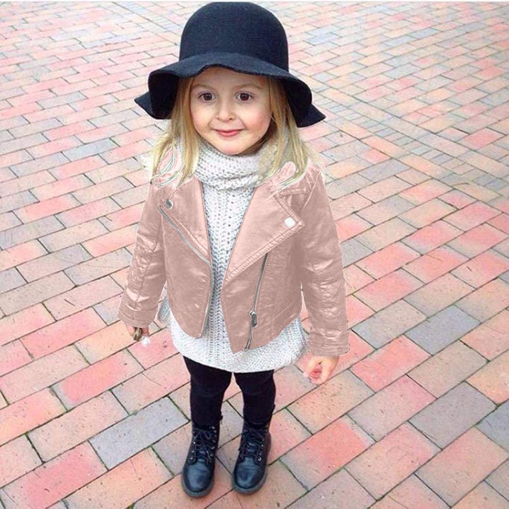 UNIQUEONE Baby Boys & Girls PU Faux Leather Jacket - Stylish Lapel Design with Diagonal Zipper for Spring & Autumn Outerwear | Perfect for School, Playdates & Family Outings