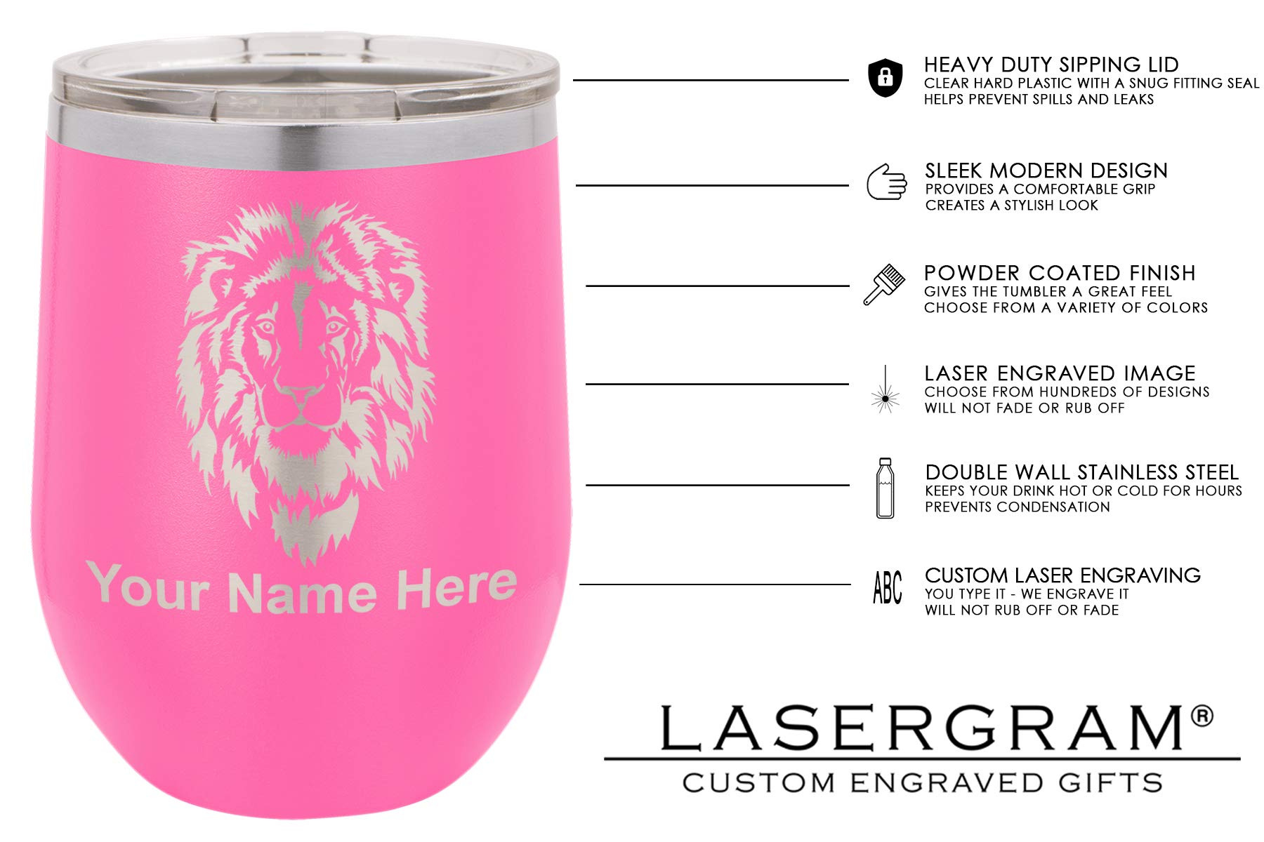 **LaserGram Double Wall Insulated Stainless Steel Wine Glass Tumbler - Personalized Engraved Coat of Arms Dominican Republic Design, 20oz, Pink - Perfect for Gifts, Parties & Outdoor Dining**