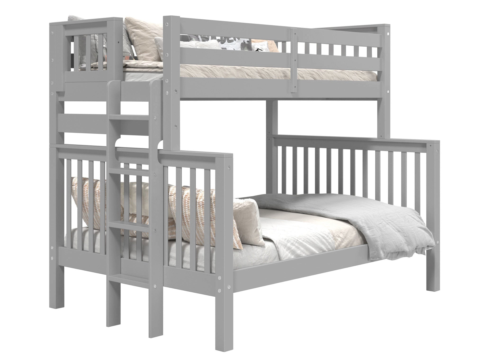 Twin Over Full Bunk Bed with End Ladder in Gray - Space-Saving Kids & Guest Room Furniture for Small Bedrooms & Dorm Rooms