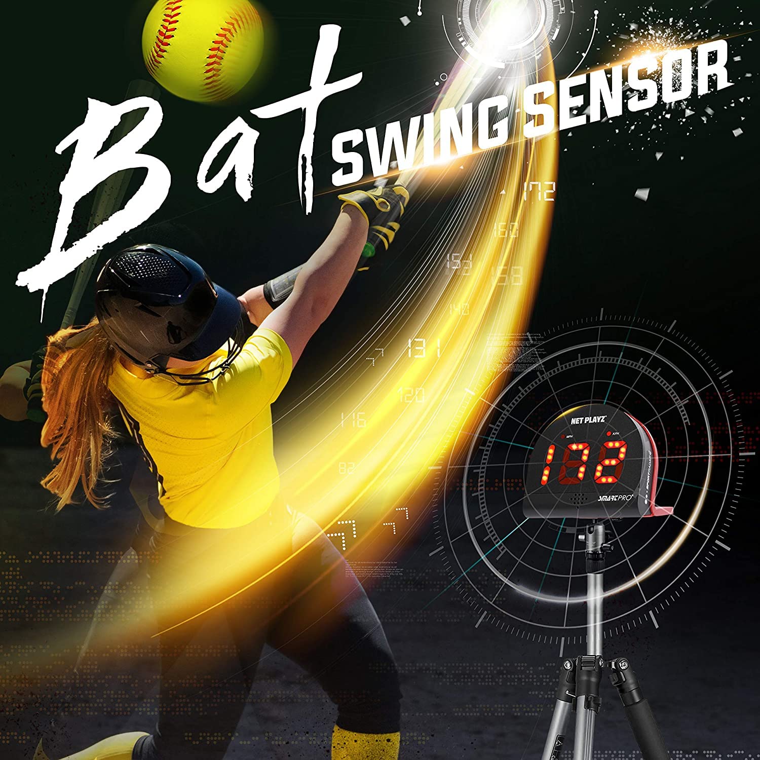 NetPlayz Softball Radar Speed Sensor - Hands-Free Training Equipment for Pitching & Batting | High-Tech Baseball/Softball Training Gear & Gadgets for Players & Coaches | Perfect for Practice, Games & Performance Tracking (Black, NIS022132033)
