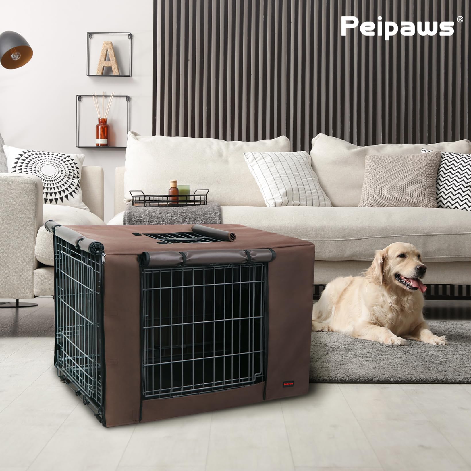 30 Inch Dog Crate Cover - Waterproof 600D Oxford Fabric Kennel Cover with Top Window & Unique Drinking Hole, Brown - Perfect for Indoor & Outdoor Use, Travel, and Home Decor