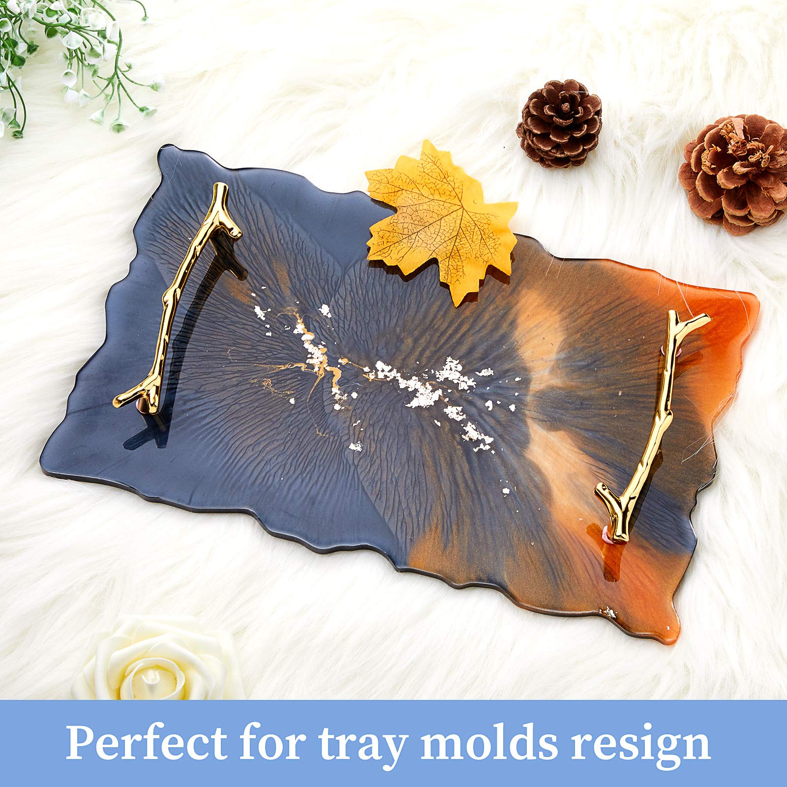 6 Pack Stainless Steel Tray Handles for Resin & Silicone Serving Trays - Branches Shaped with Screw Sets, 4.8 Inch (Gold) | Perfect for DIY Crafting, Home Decor, and Party Serving