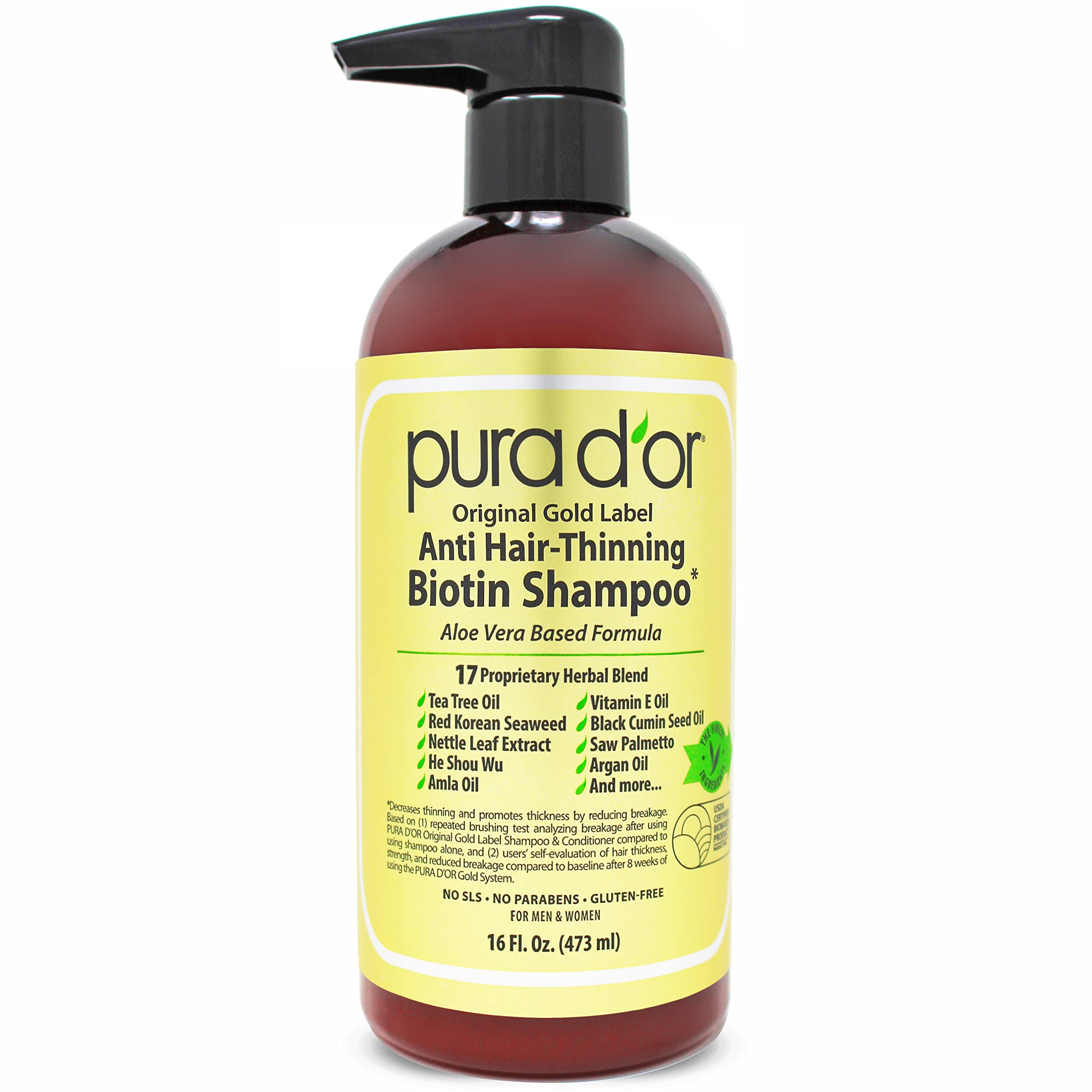 PURA D'OR Apple Cider Vinegar Thin2Thick Set (16oz x 2) - ACV Shampoo & Conditioner for Hair Growth, Clarifying & Detox - Anti-Thinning Biotin Shampoo with DHT Blocker - Clinically Tested for Thicker, Healthier Hair - Perfect for Daily Use & Hair Care Routine