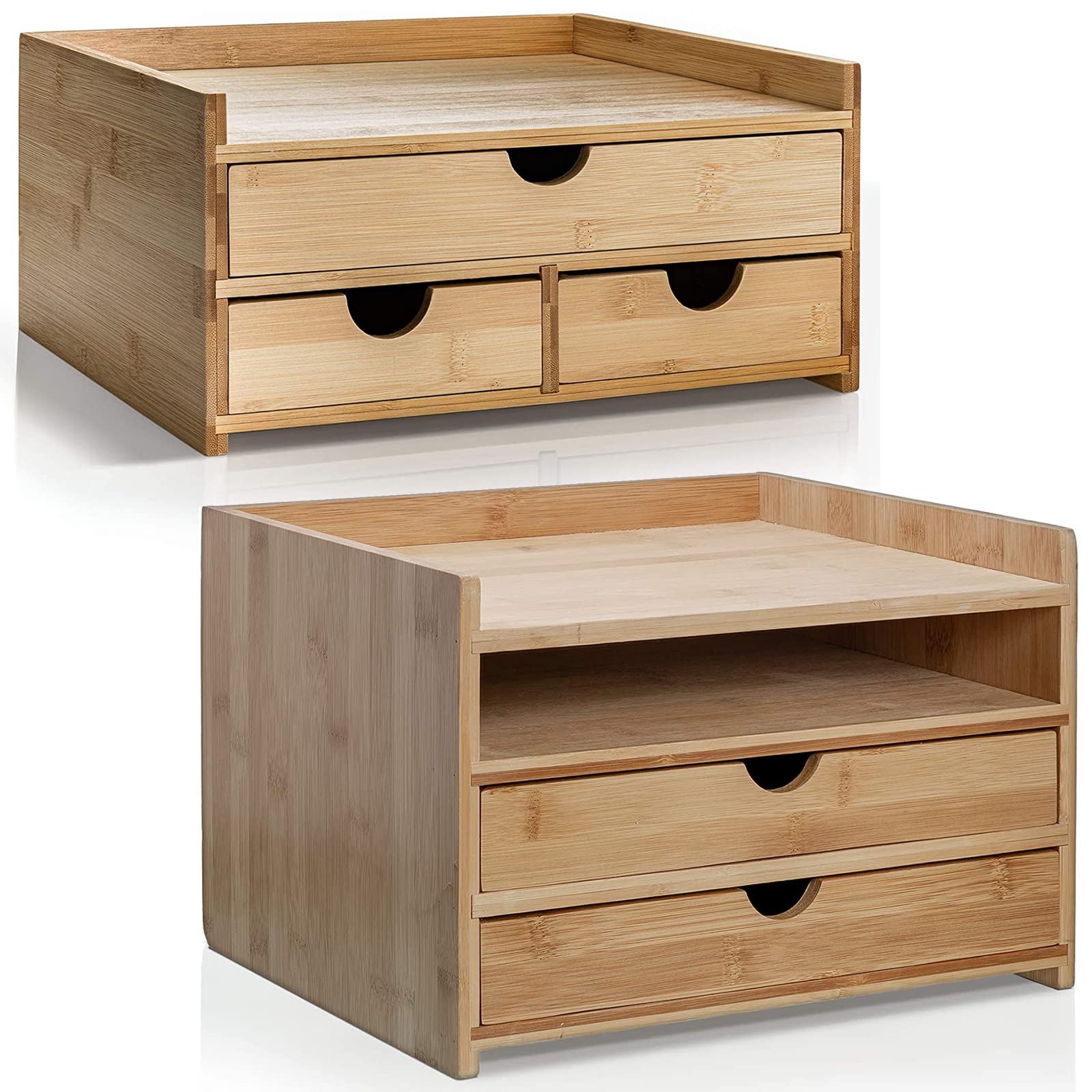 Premium Bamboo Desktop Organizer with Drawers - Stylish Home & Office Storage Solution for Pens, Papers & Supplies | Perfect for Workstations, Study Desks & Gift Giving