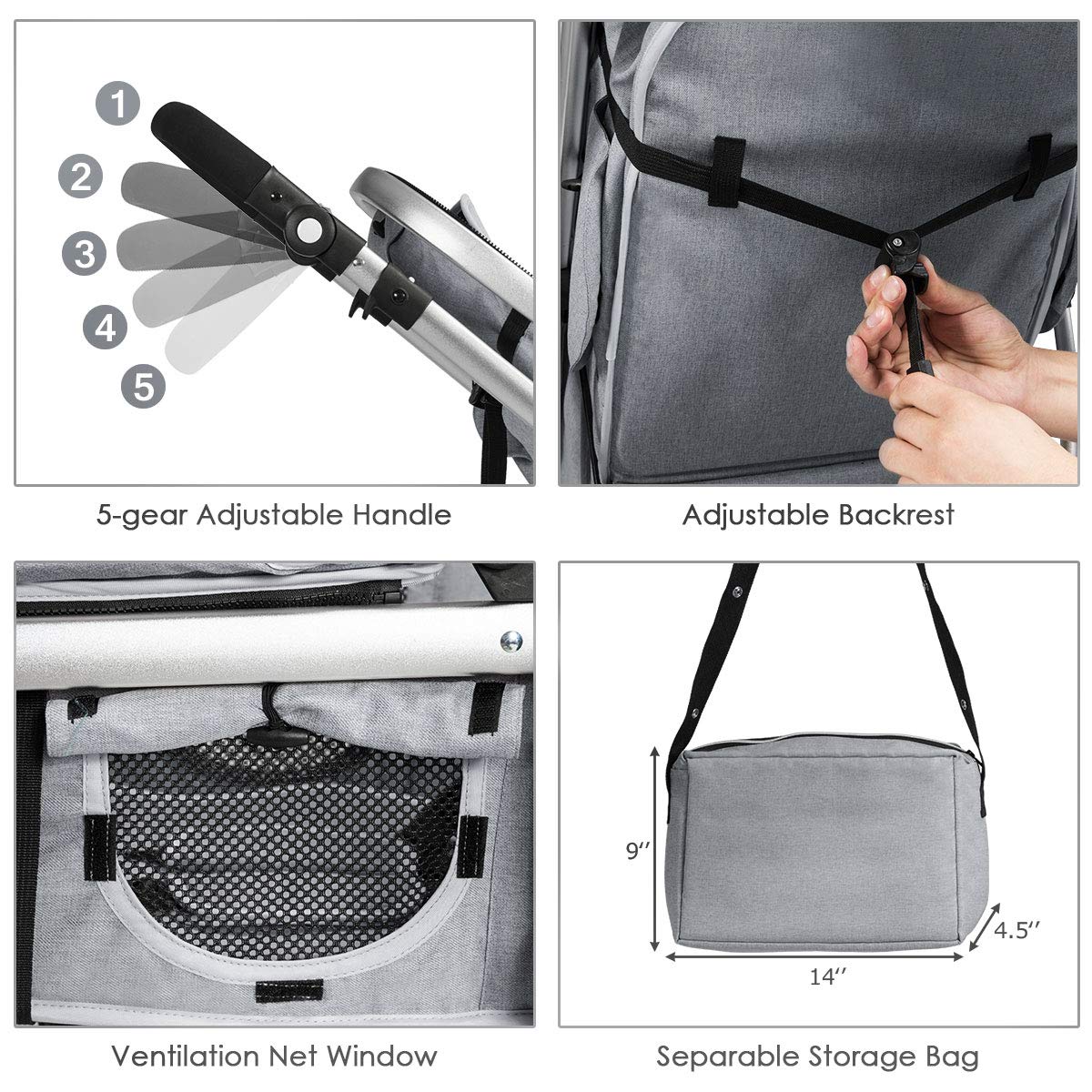 **HONEY JOY Baby Stroller - Convertible Infant Bassinet Stroller with Adjustable Canopy, Backrest & Storage Basket | Foldable Newborn Carriage Pram for Outdoor Walks, Shopping & Travel (Gray)**
