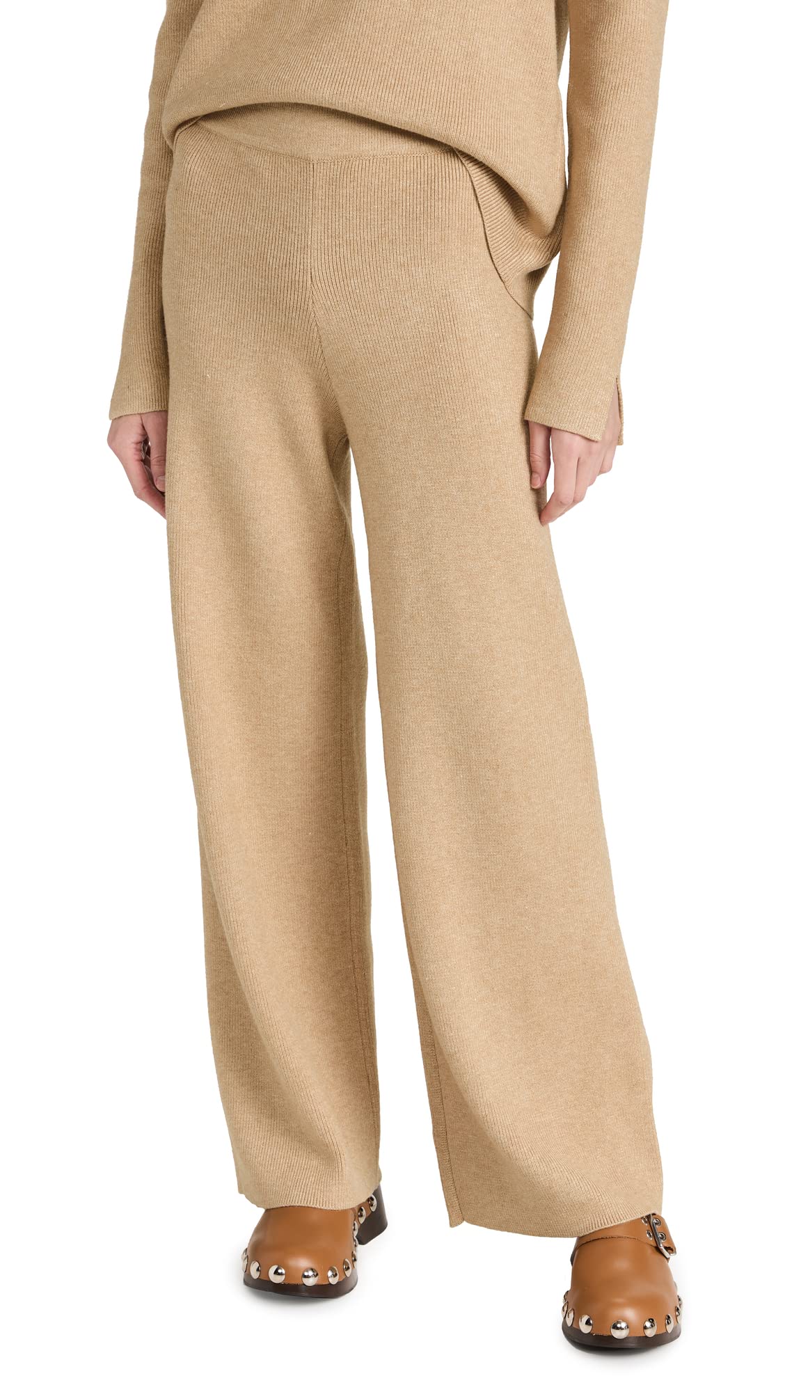English Factory Women's Knit Wide Leg Pants - Soft Stretchy High Waist Lounge Pants for Casual Wear, Yoga & Home Comfort
