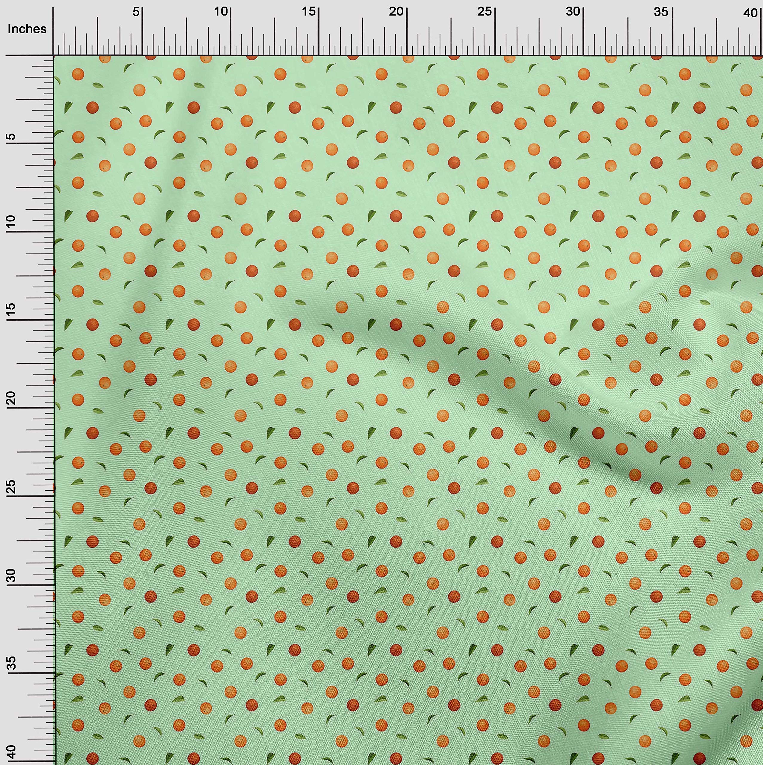 oneOone Viscose Chiffon Fabric - 42 Inch Wide Leaves & Orange Fruit Print Fabric by The Yard for DIY Dresses, Scarves & Home Decor