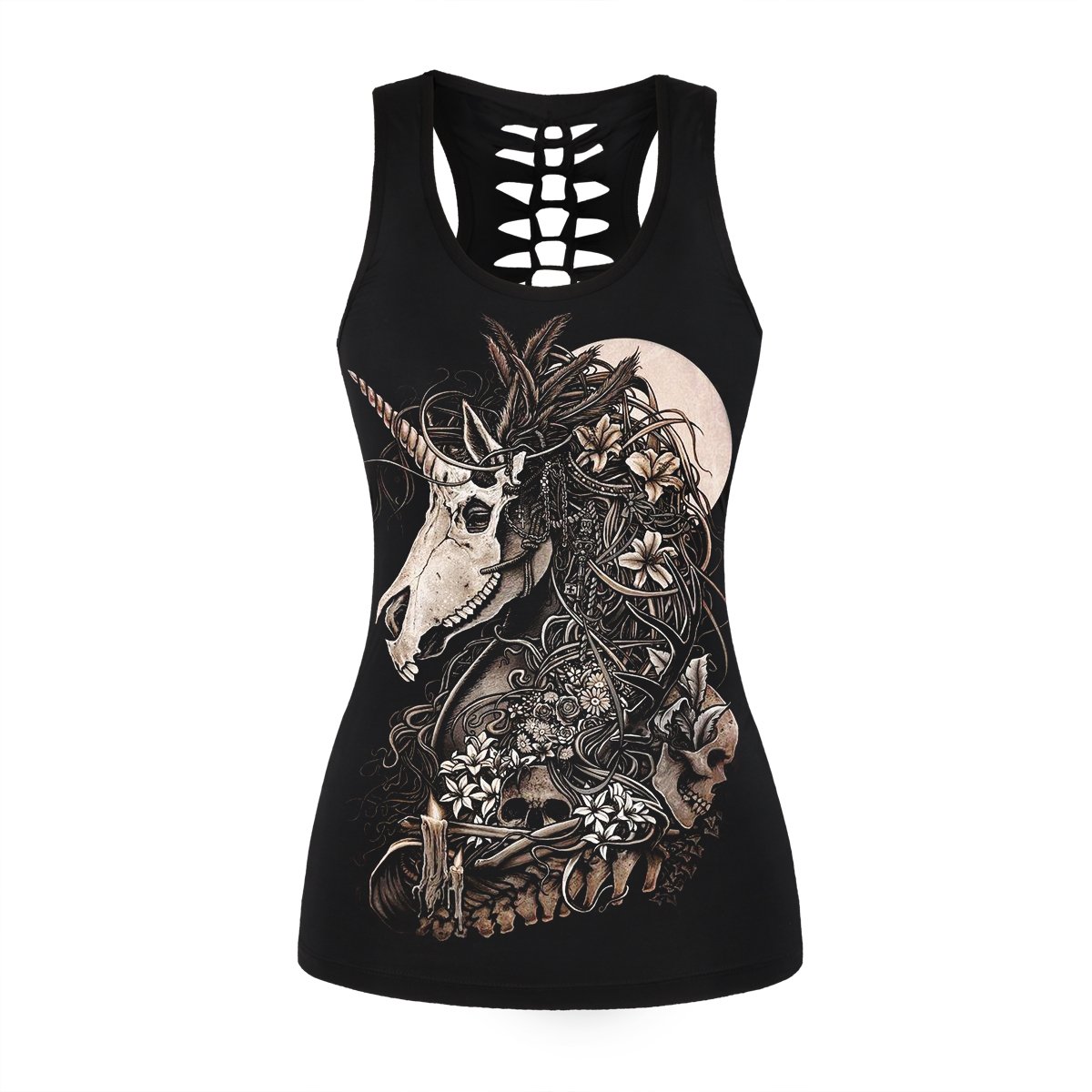 Stylish Uyee Women's Skull Print Gothic Yoga Tank Top - Sleeveless Workout Shirt for Fitness, Gym & Casual Wear