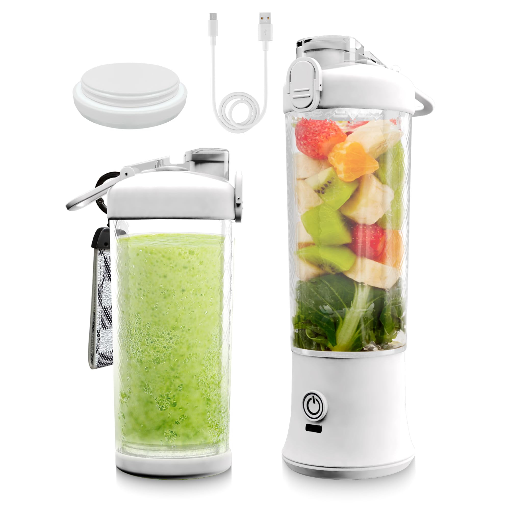 SSKAWorldwide 21oz Portable Blender - Rechargeable Personal Smoothie Maker with 6 Stainless Steel Blades, USB Charging, Perfect for Shakes, Juices & Protein Drinks at Home, Office, Gym, Travel & Outdoor Activities (White)