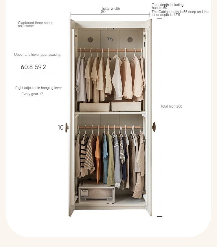 Pine Solid Wood White Cream Children's Wardrobe - Kids Bedroom Storage Organizer for Clothes, Toys & Books - Perfect for Nursery, Bedroom & Playroom Organization